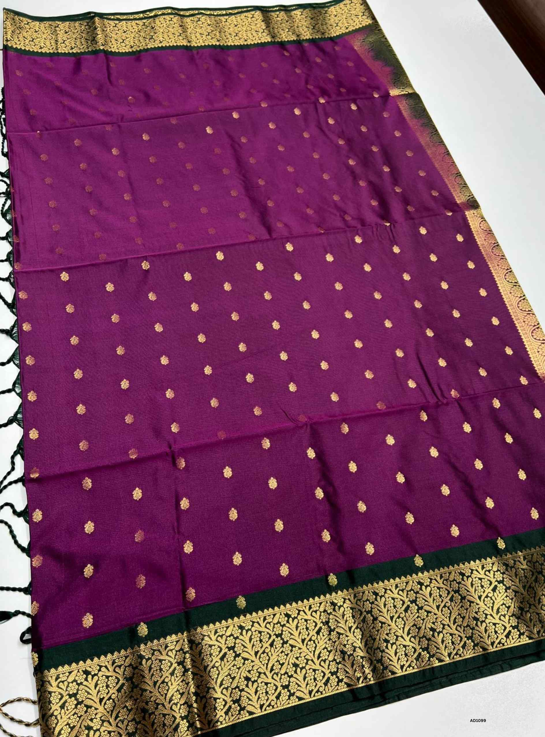 Wine & Dark Green - Semi Silk Saree