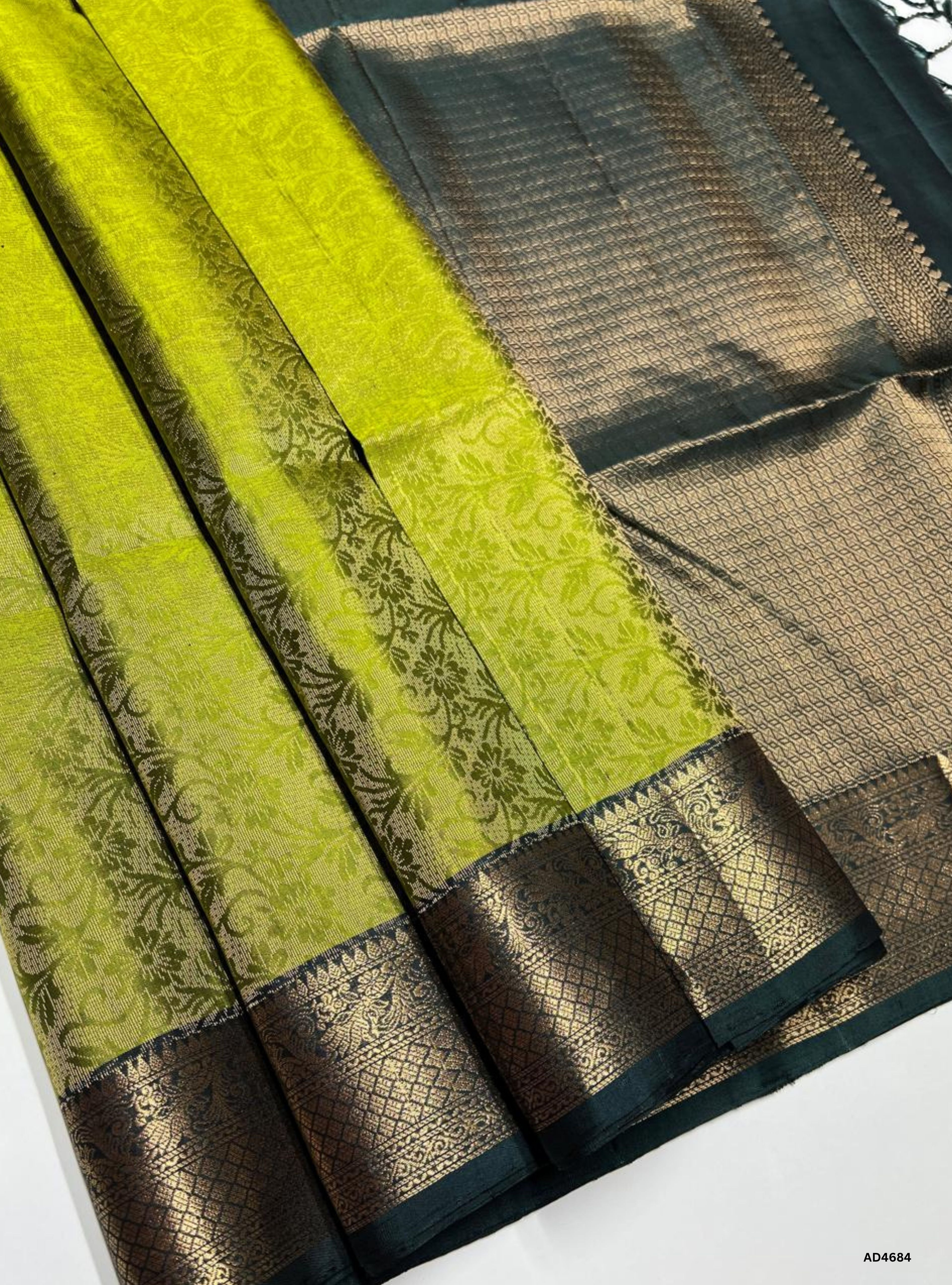 Parrot Green & Green - Full Borcade  Kanchi Border Soft Silk Saree