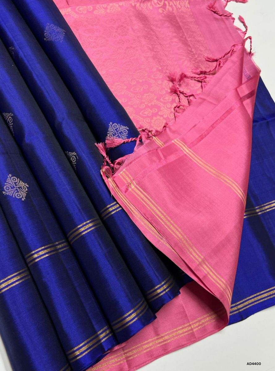 Ink Blue & Pink - Soft Silk Saree