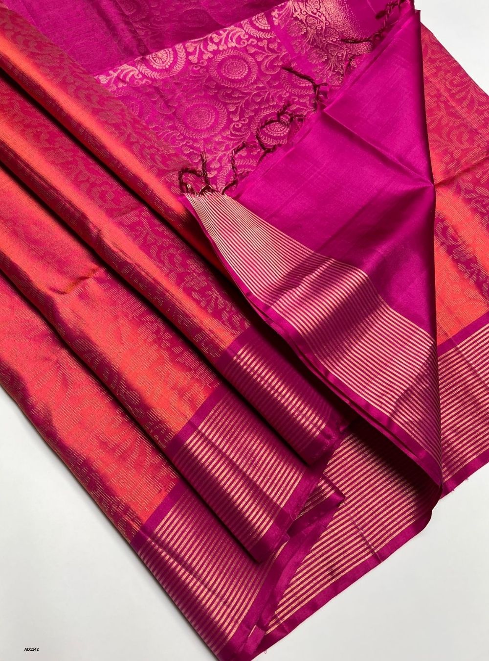 Orangish Pink - Soft Silk Saree