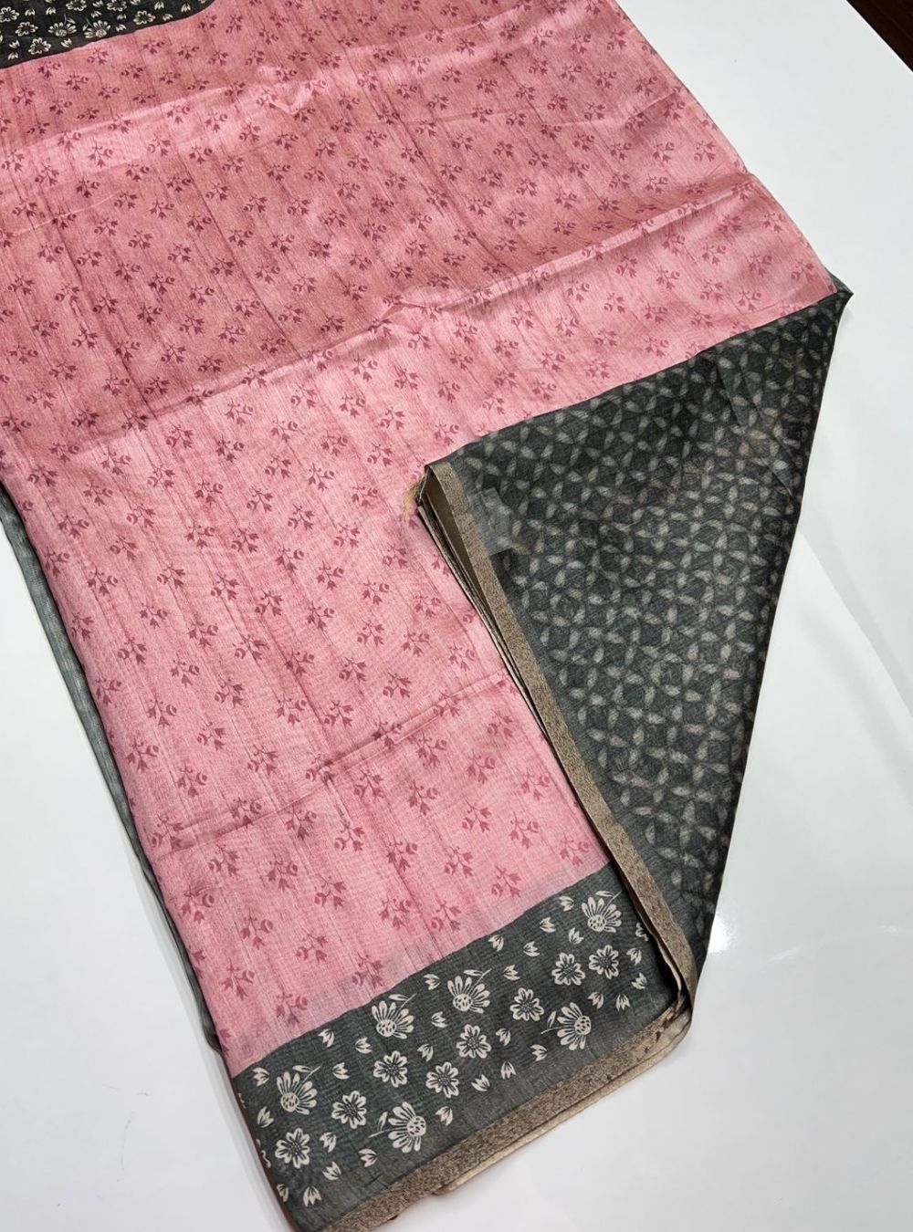 Pink & Grey - Chanderi Saree