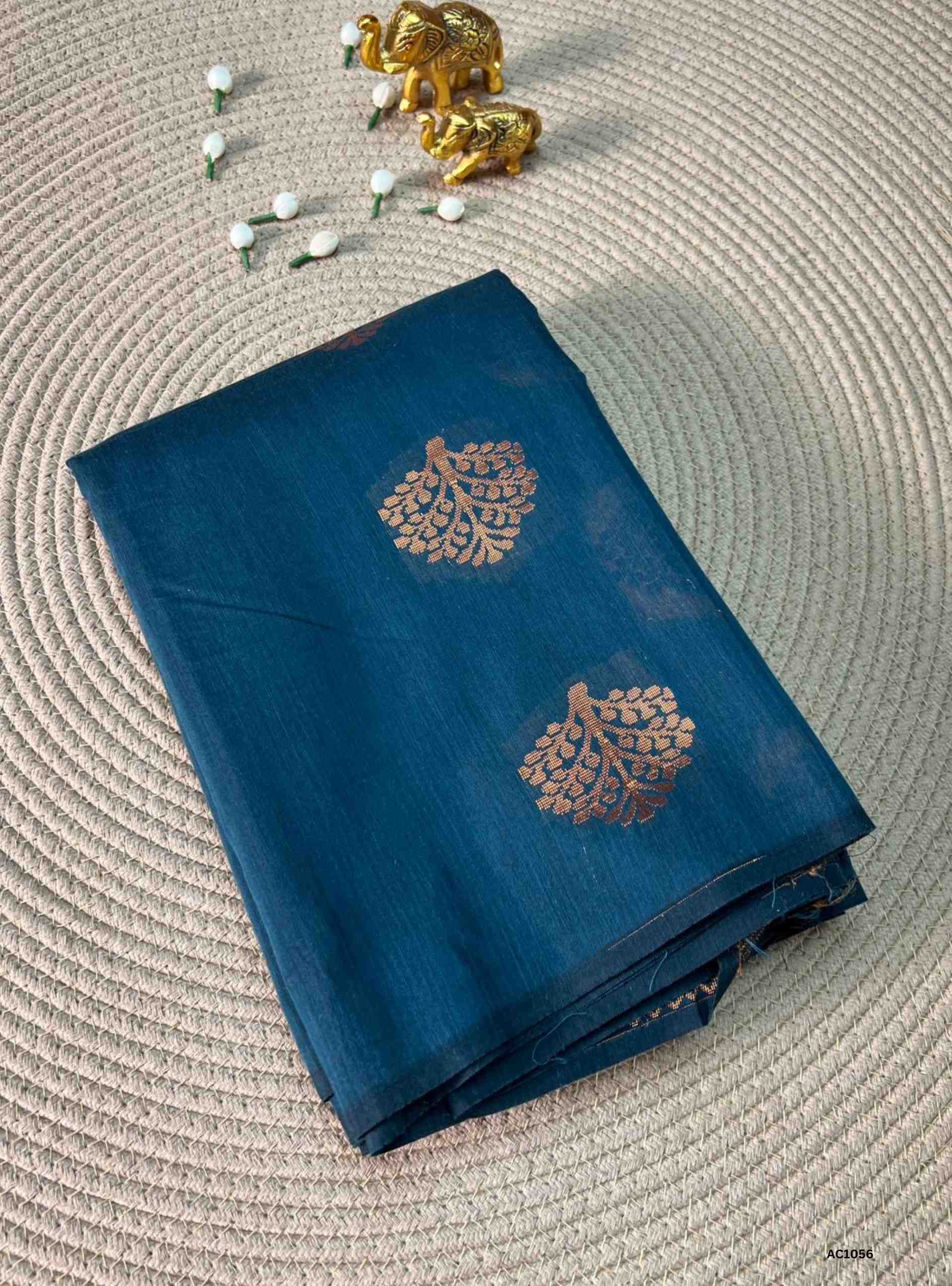 Soft Cotton Bhutta saree in Peacock Blue color