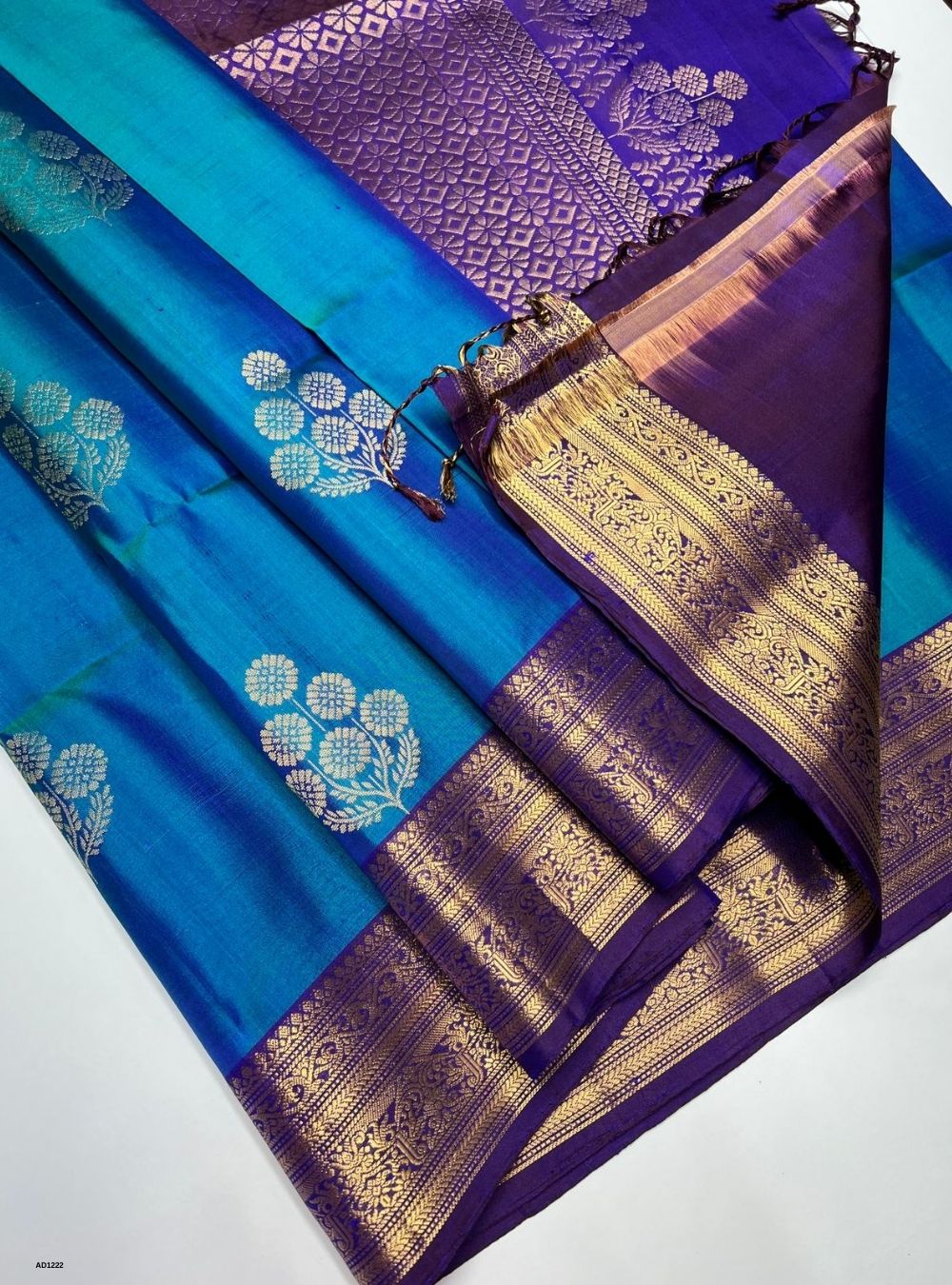 Peacock Blue & Purple  -  Soft Silk Saree