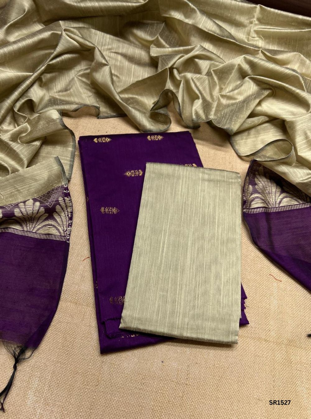 Purple - Raw Silk Unstiched Suit 3 Pc Set