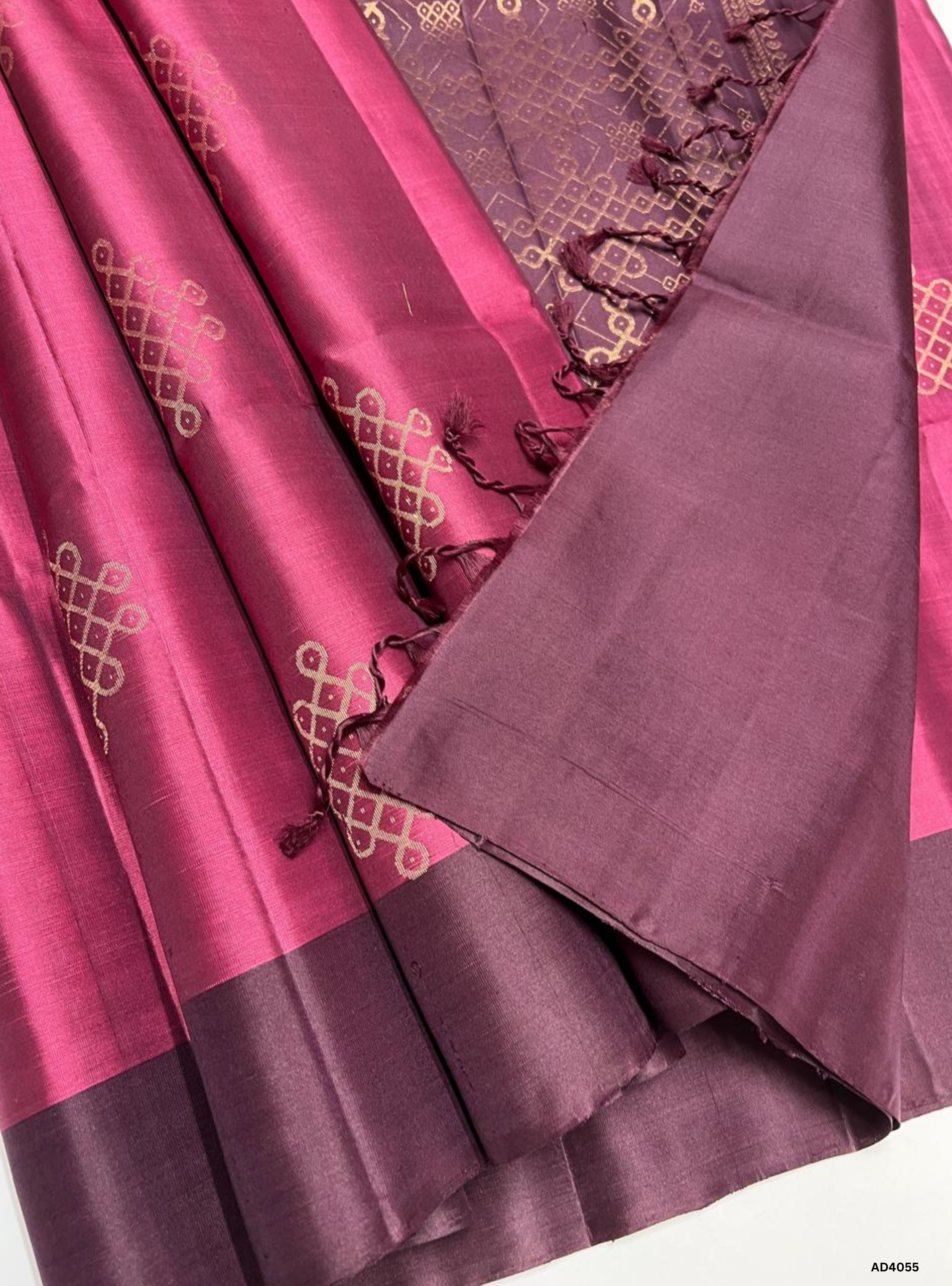 Cherry & Maroon - Kolam Soft Silk Saree