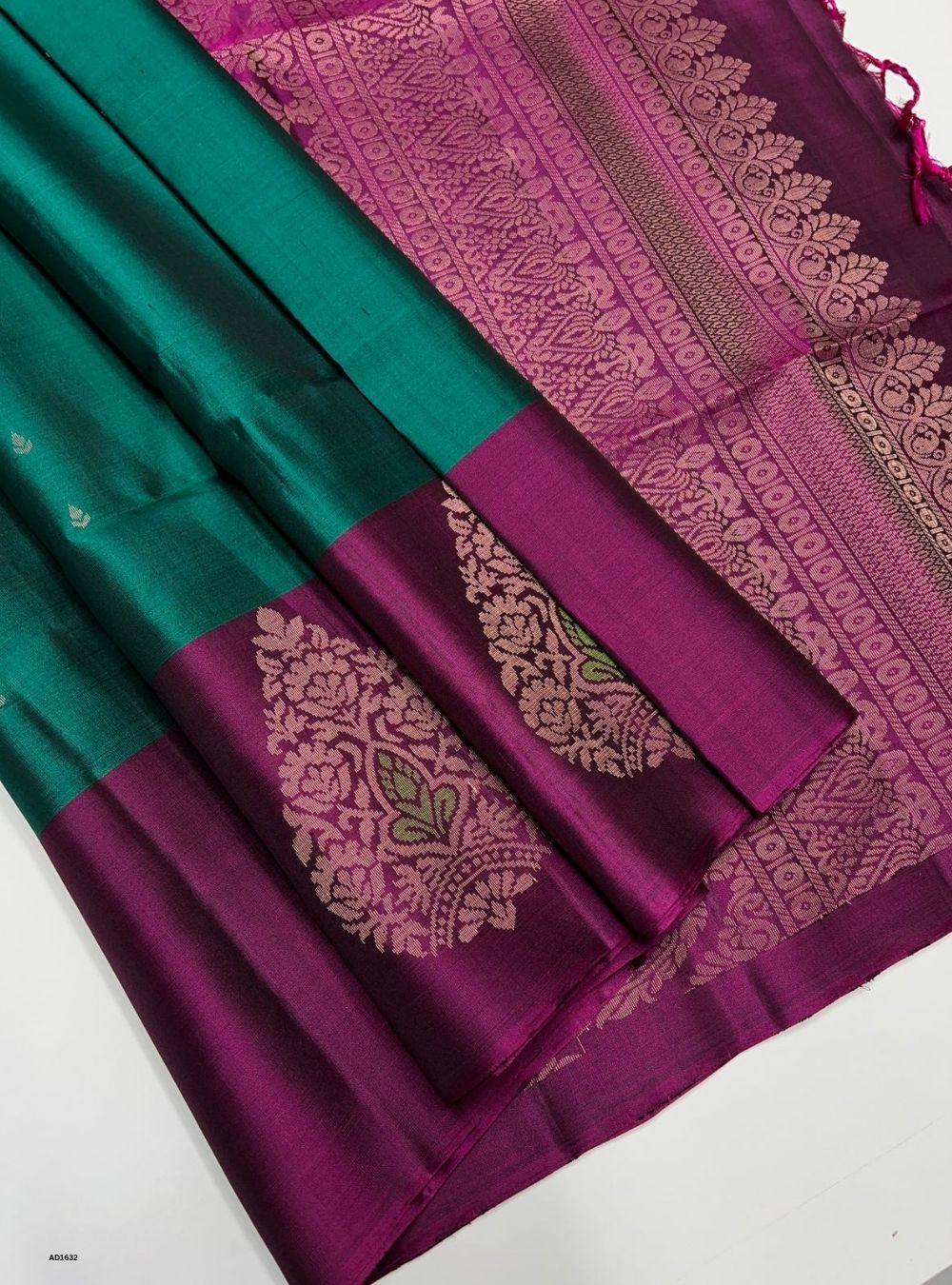 Emerald Green & Magenta -  Soft Silk Saree