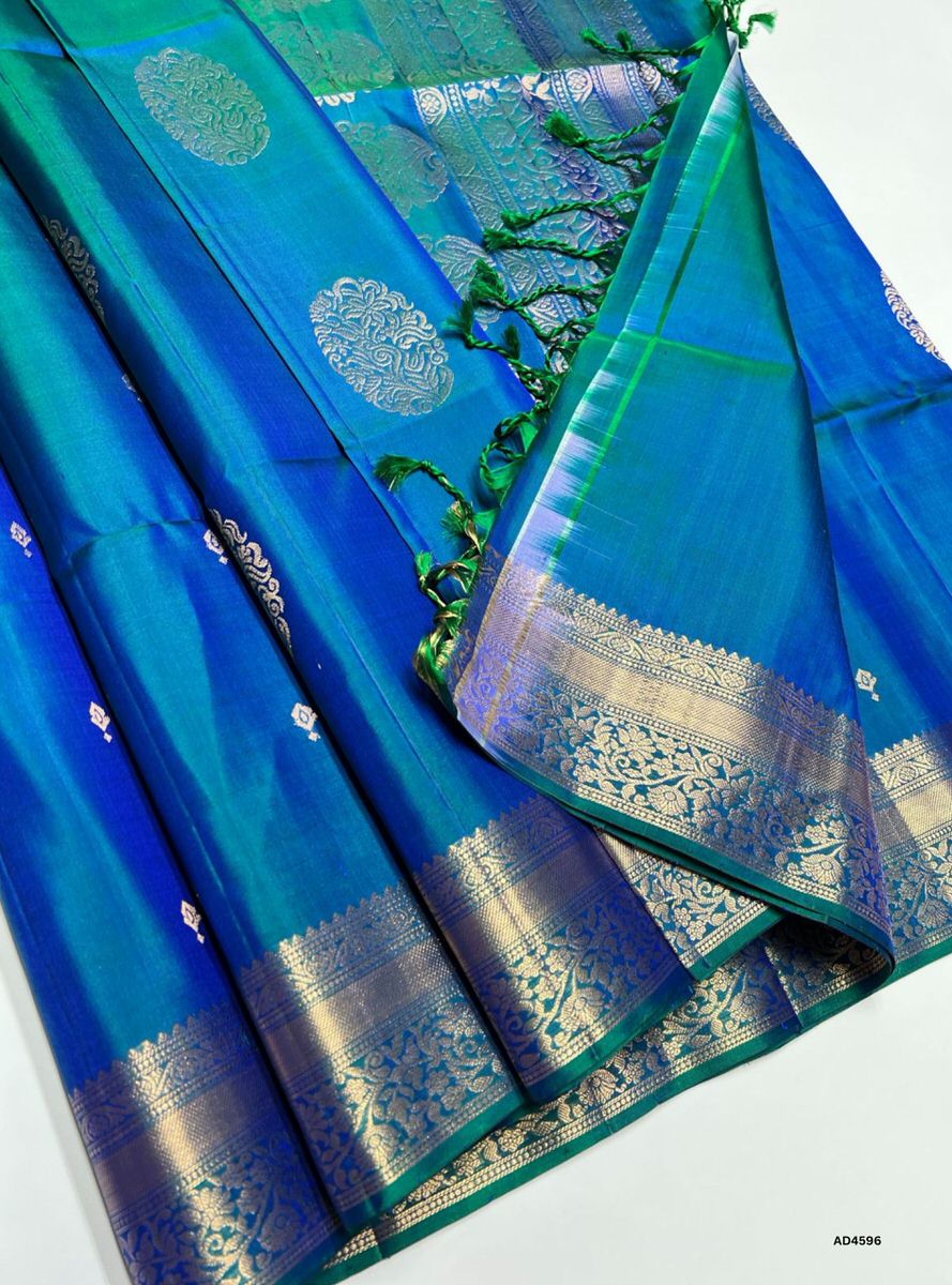 Peacock Blue - Kanchi Border Soft Silk Saree