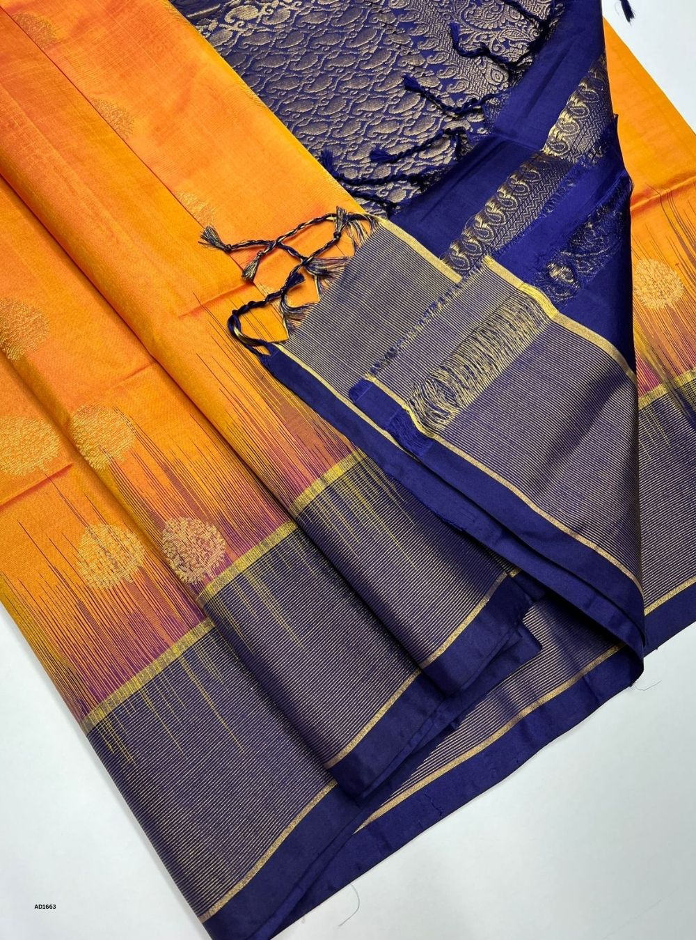Yellow & Navy -  Soft Silk Saree