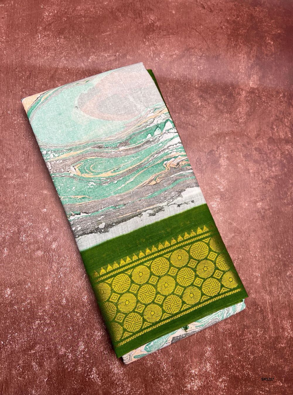 Light Green & Dark Green - Marble Print Chungudi Cotton