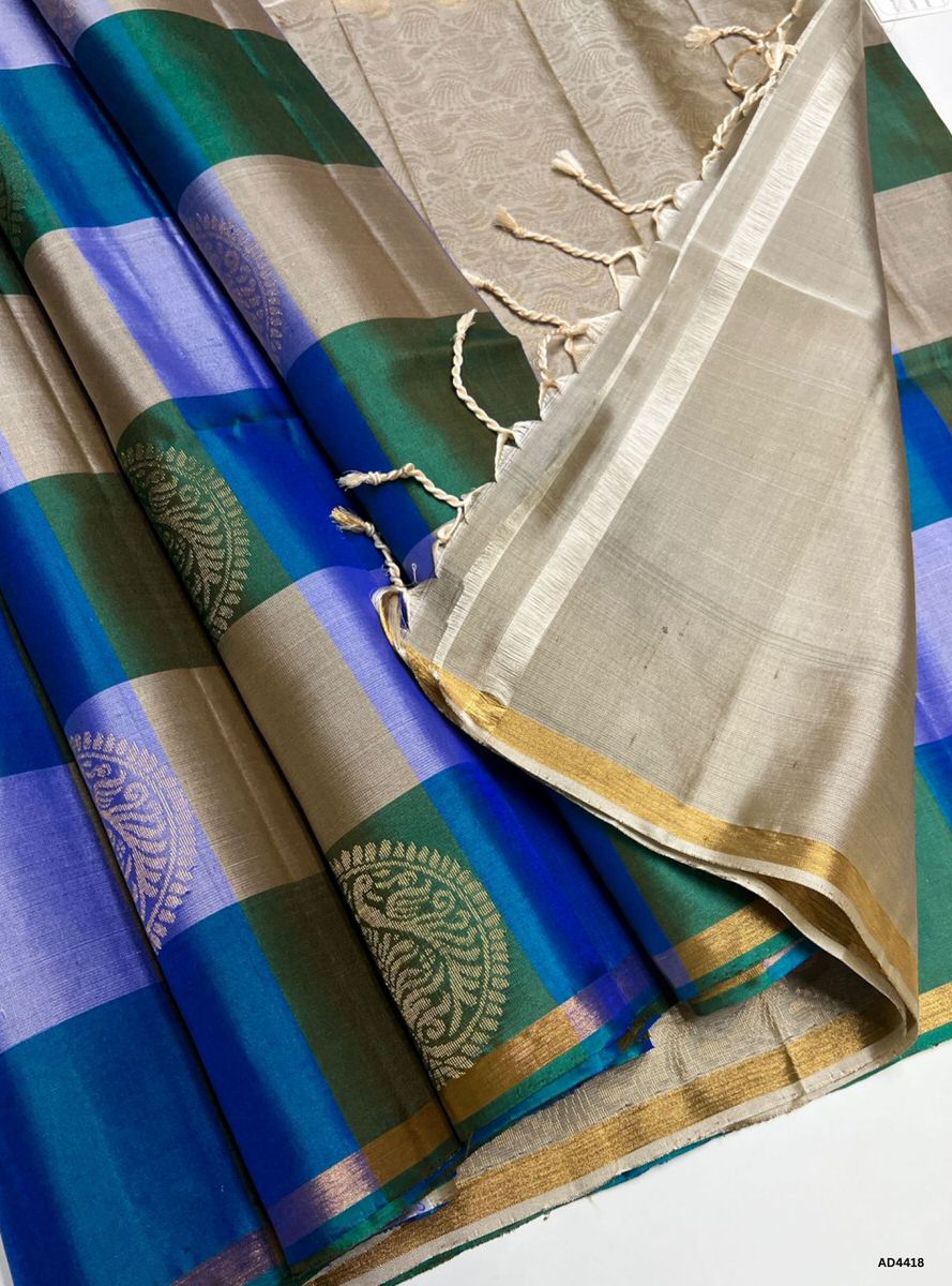 Peacock Blue & Beige - Pazhum Pazhamum Soft Silk Saree