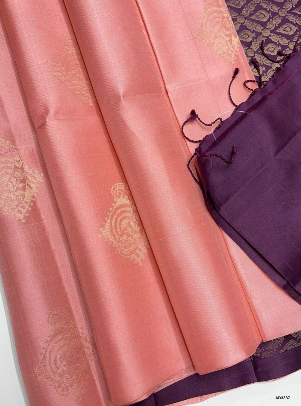 Peach Pink & Burgundy - Soft Silk Sarees