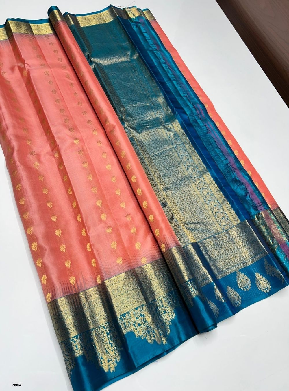 Peach & Rama Green -  Soft Silk Saree