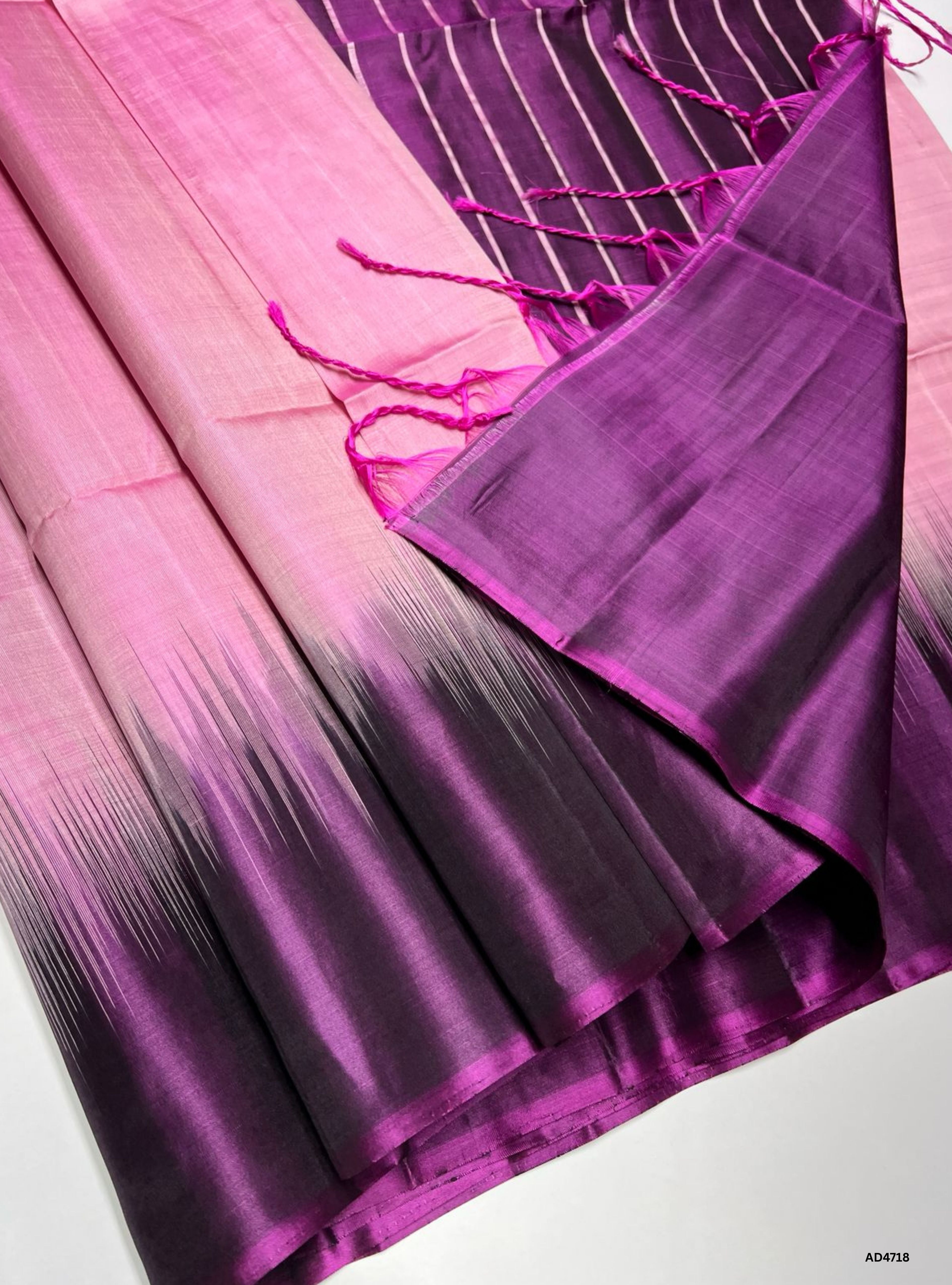 Millenial Pink & Jam - Contrast Plain Soft Silk Saree