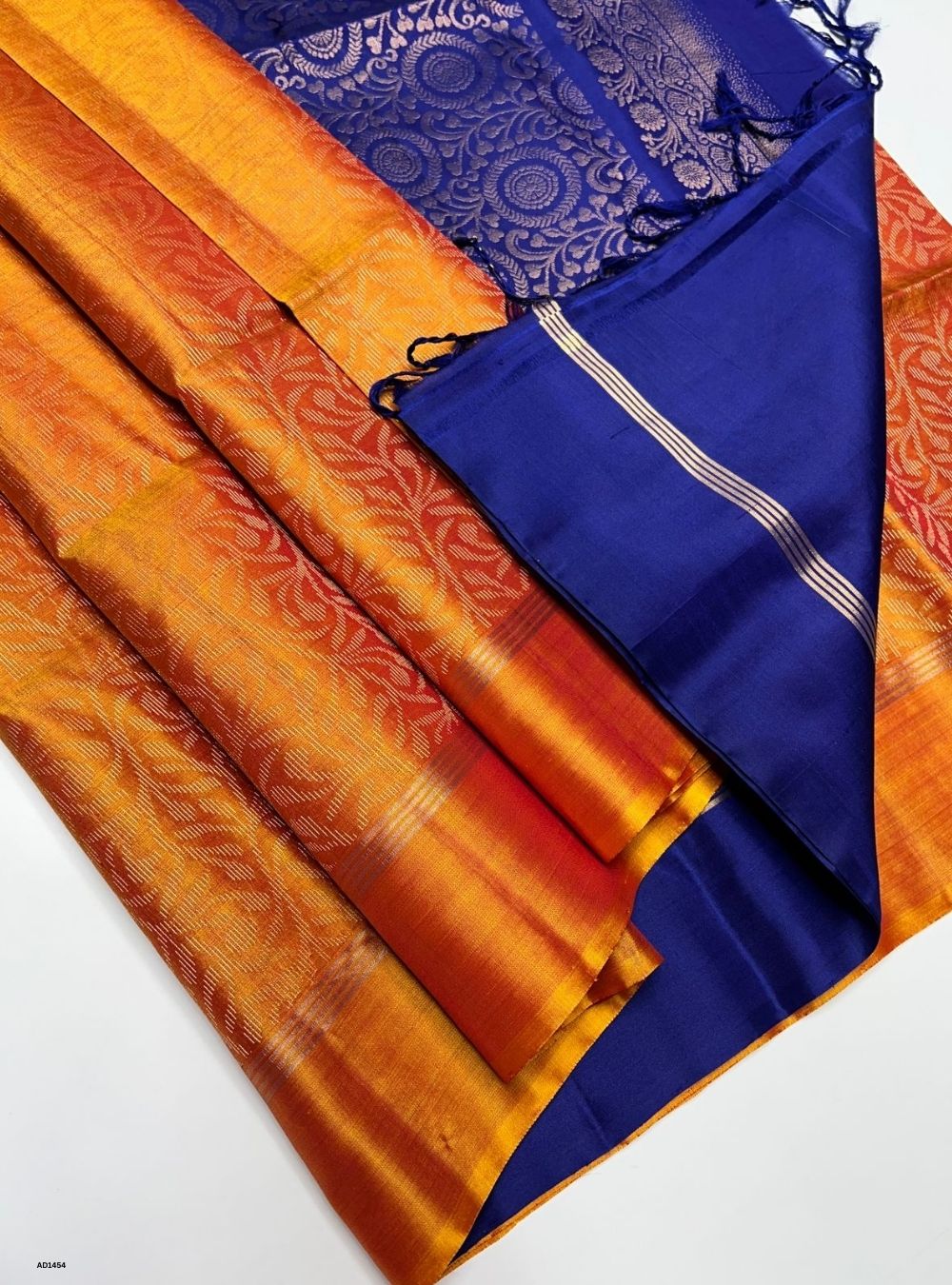 Mango Yellow & Navy - Soft Silk Saree