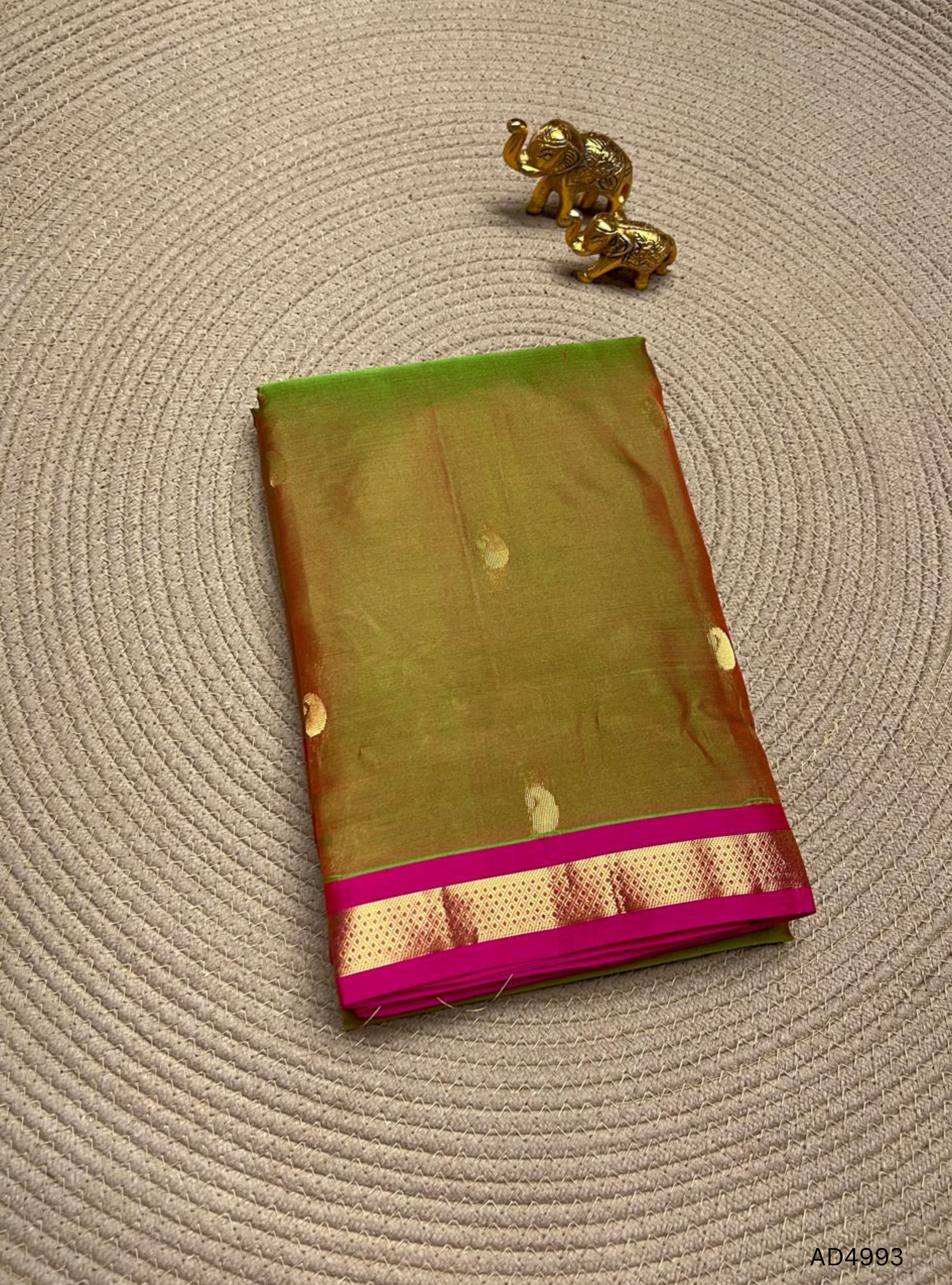 Dual Tone Green  & Pink - Kanchi Border Soft Silk Saree