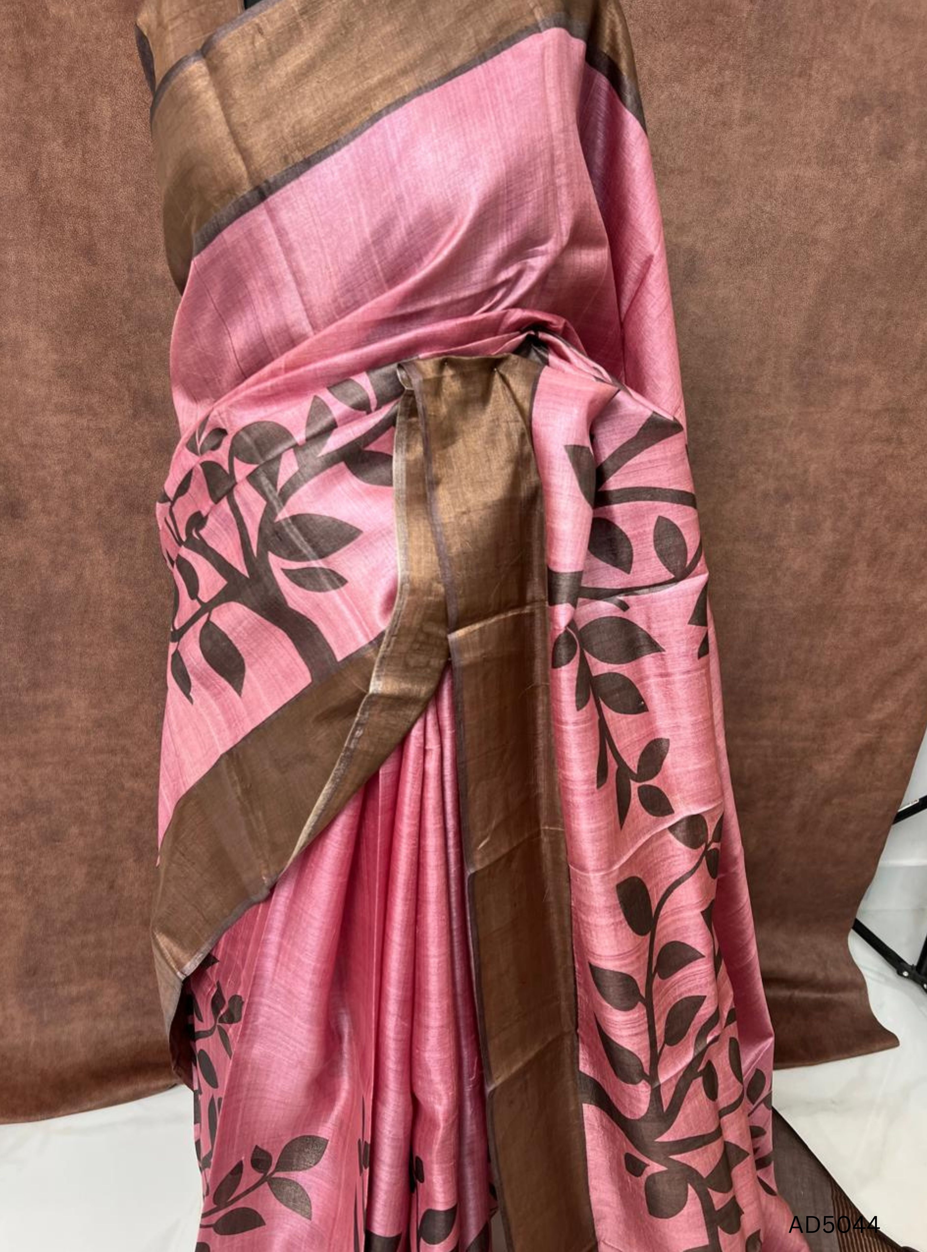 Pink & Brown - Pure Desi Tussar Saree