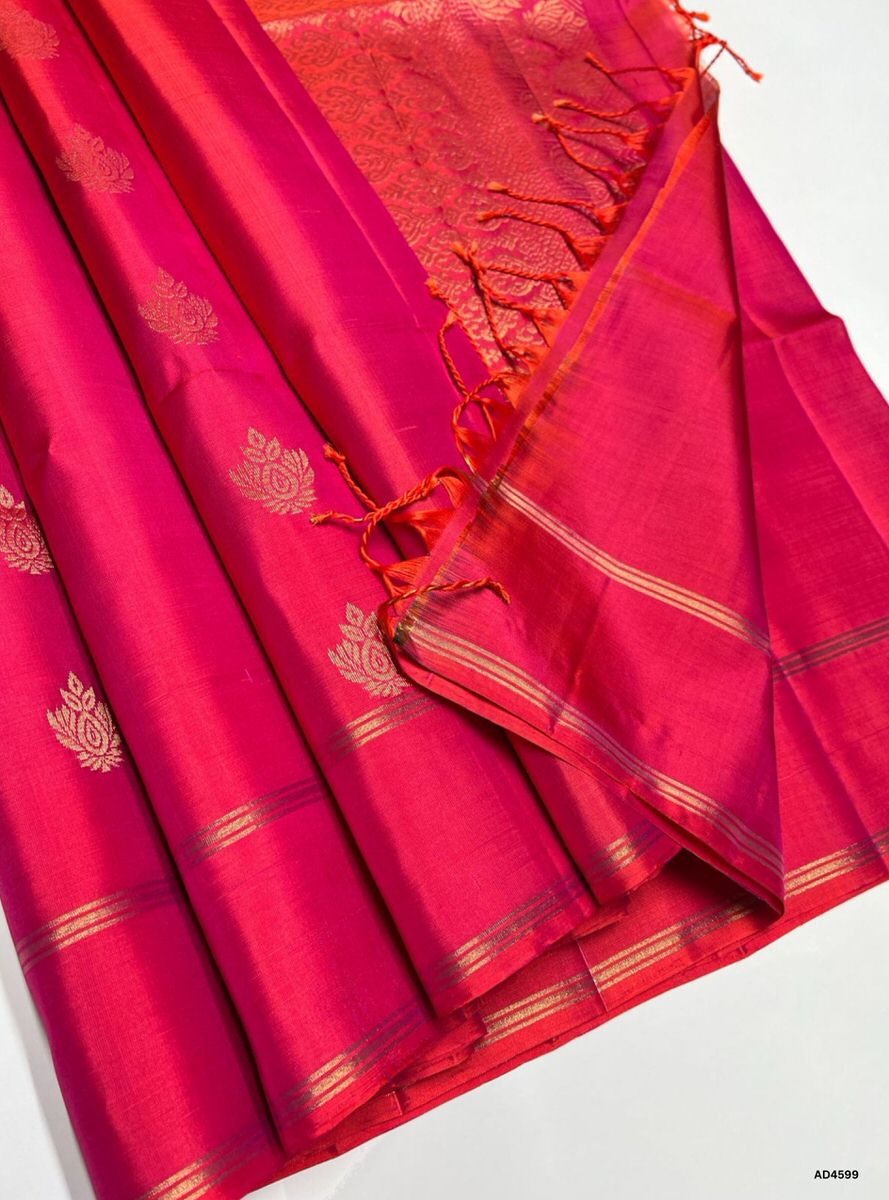 Orangish Pink - Soft Silk Saree