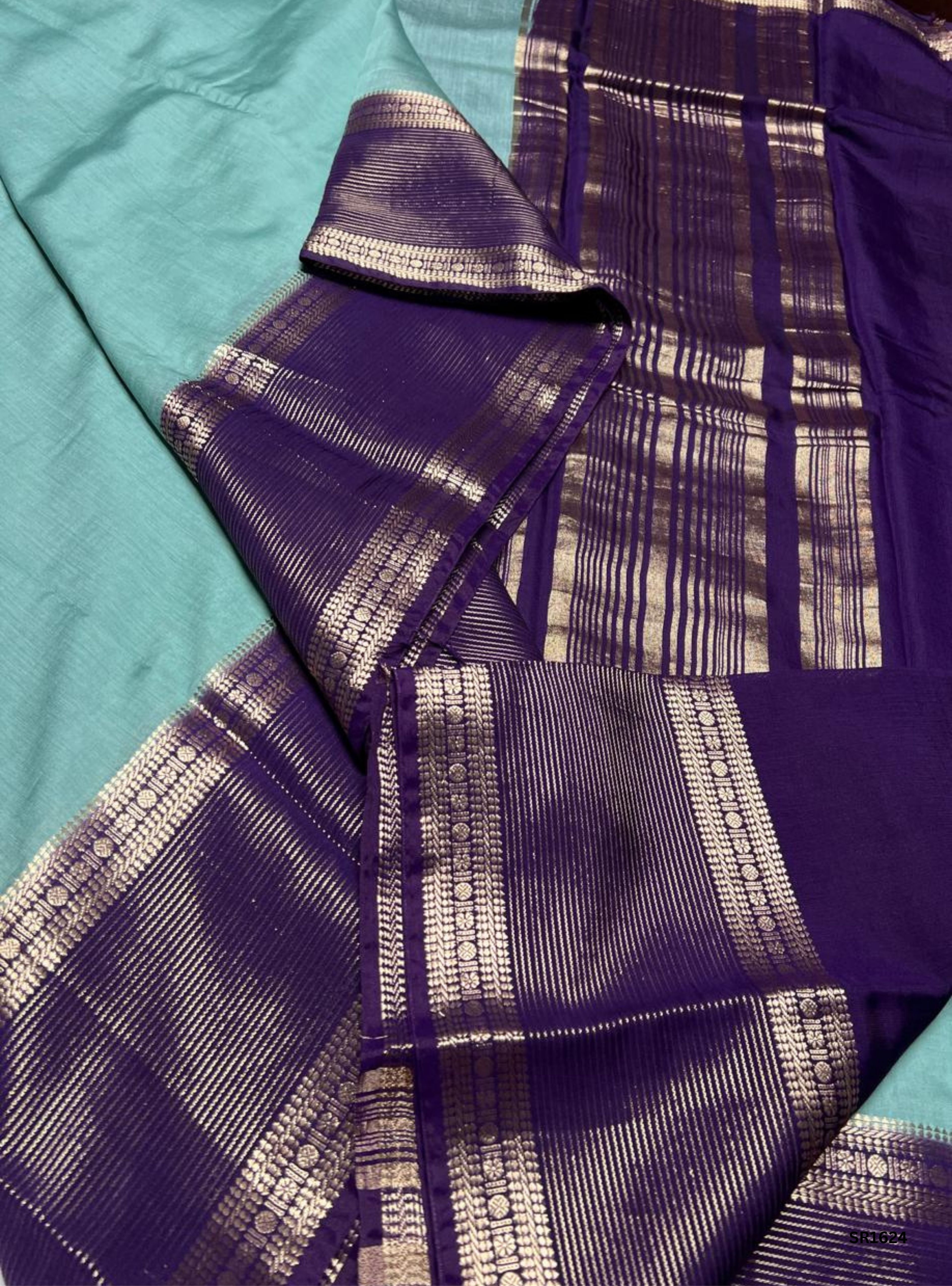 Aqua Blue & Purple - Binny Silk Saree