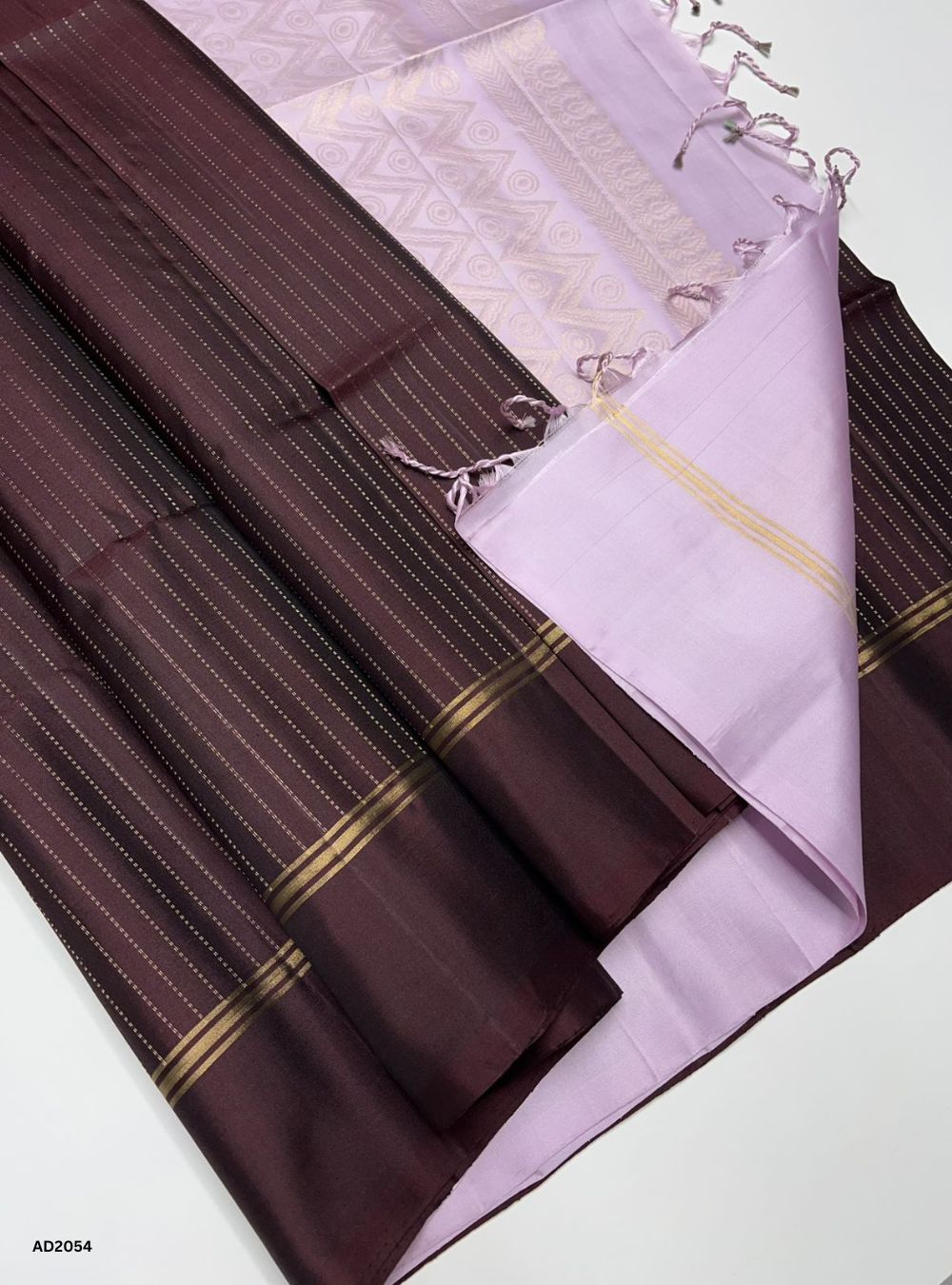 Brown & Light Lavender  - Soft Silk Saree
