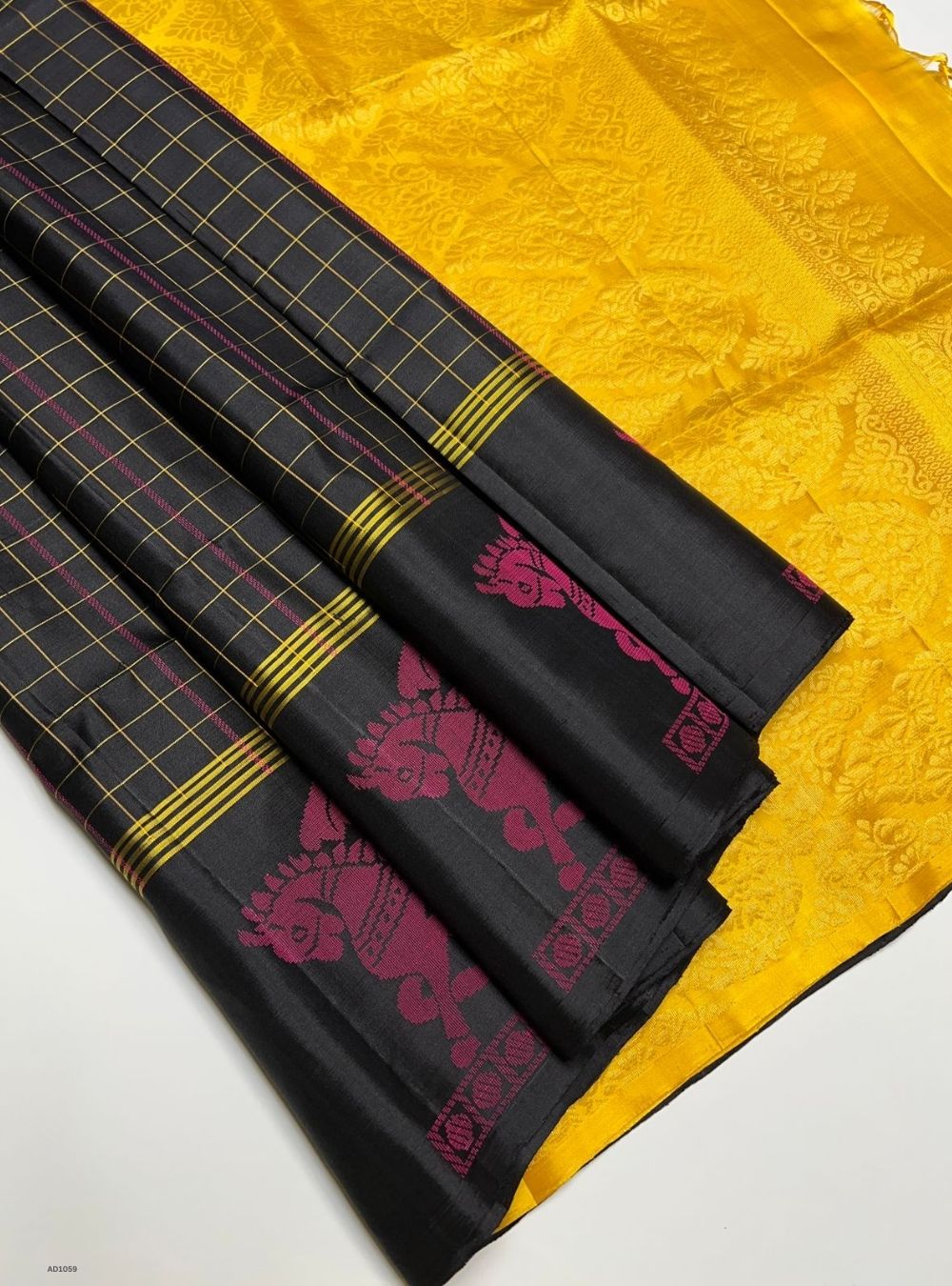 Black & Yellow - Soft Silk Saree
