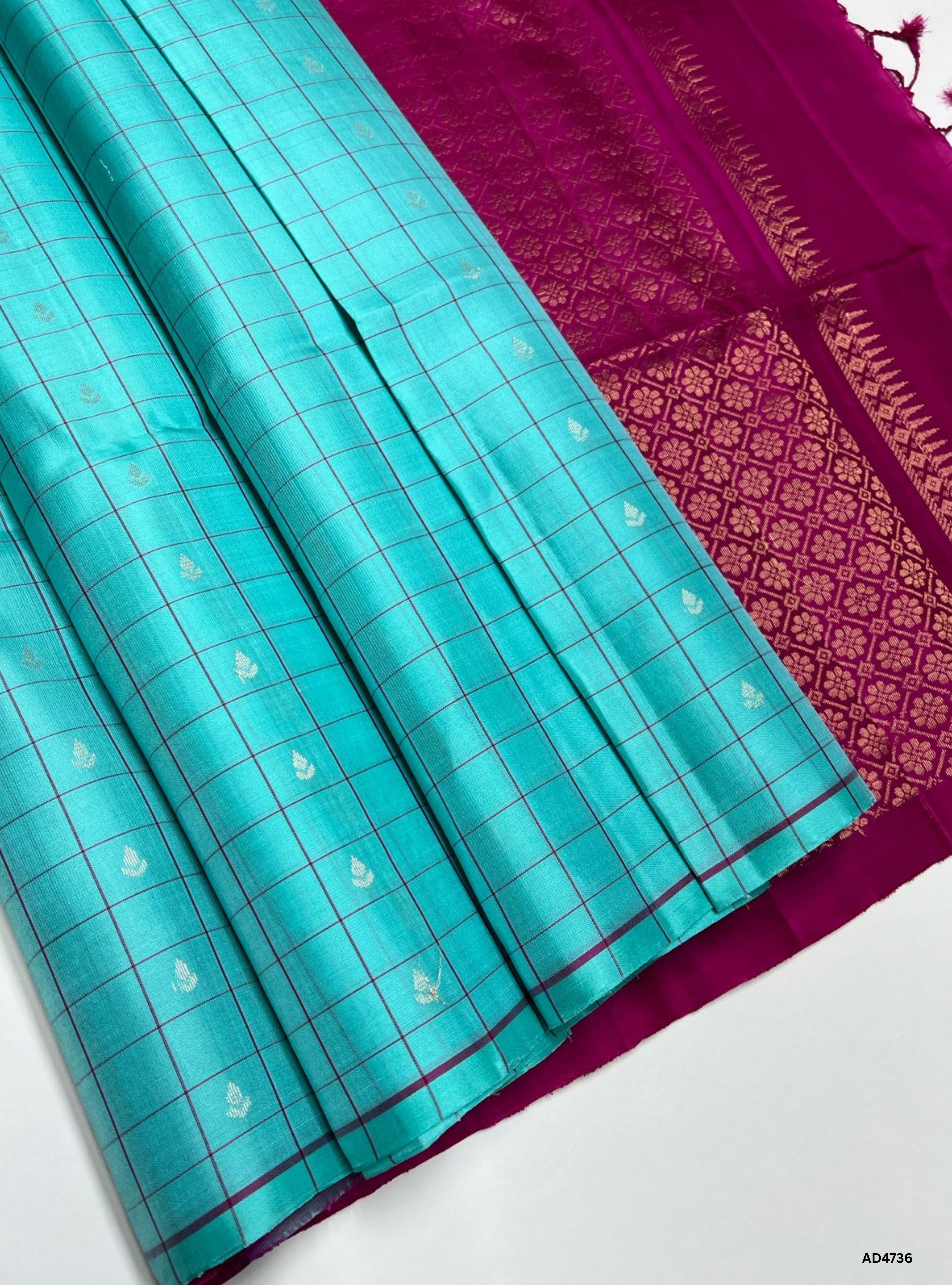 Aquva Blue & Rani Pink - Checkerd Soft Silk Saree