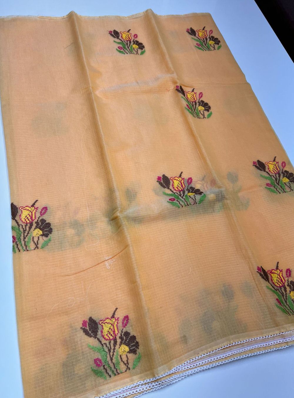 Yellow - Embroidered Pure Kota Cotton Saree