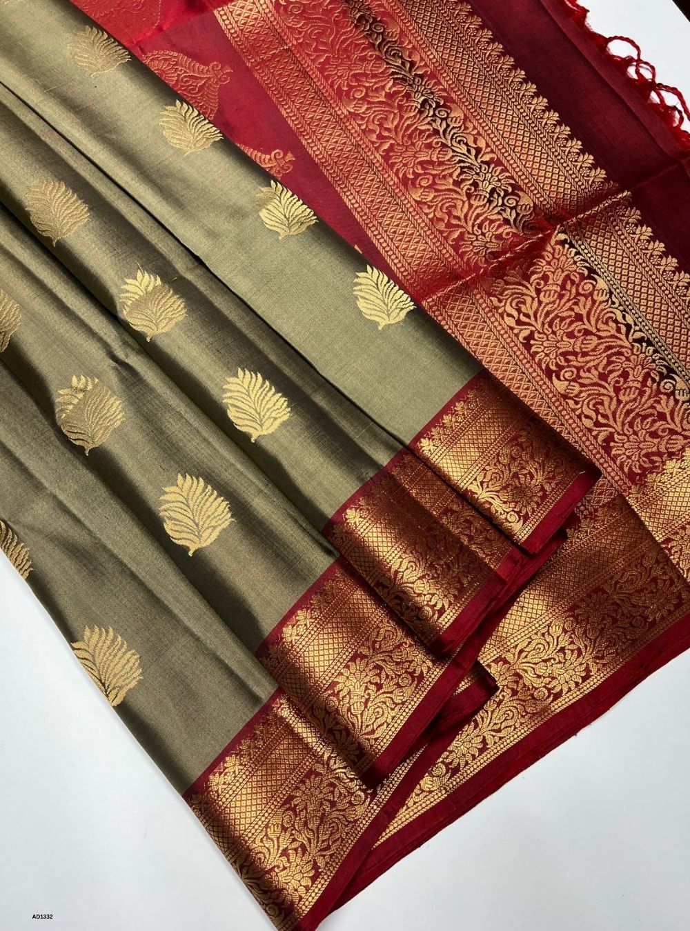 Army Brown & Maroon -  Soft Silk Saree