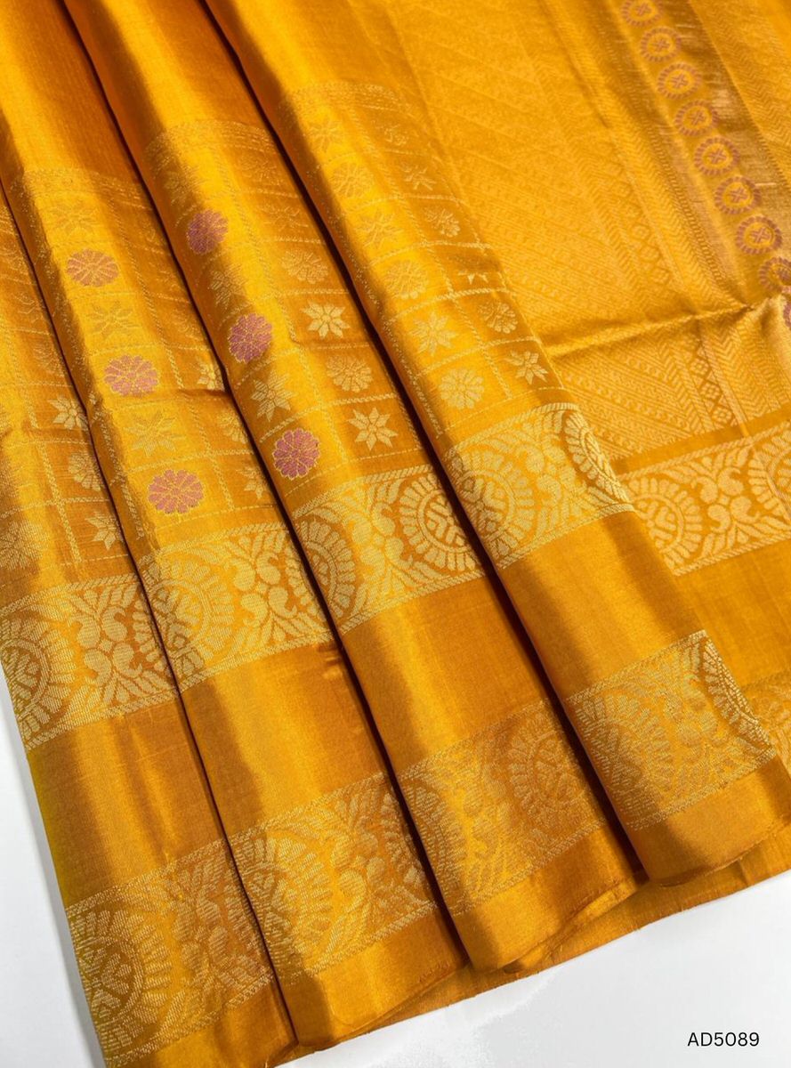 Golden Yellow - Fancy Border Soft Silk Saree