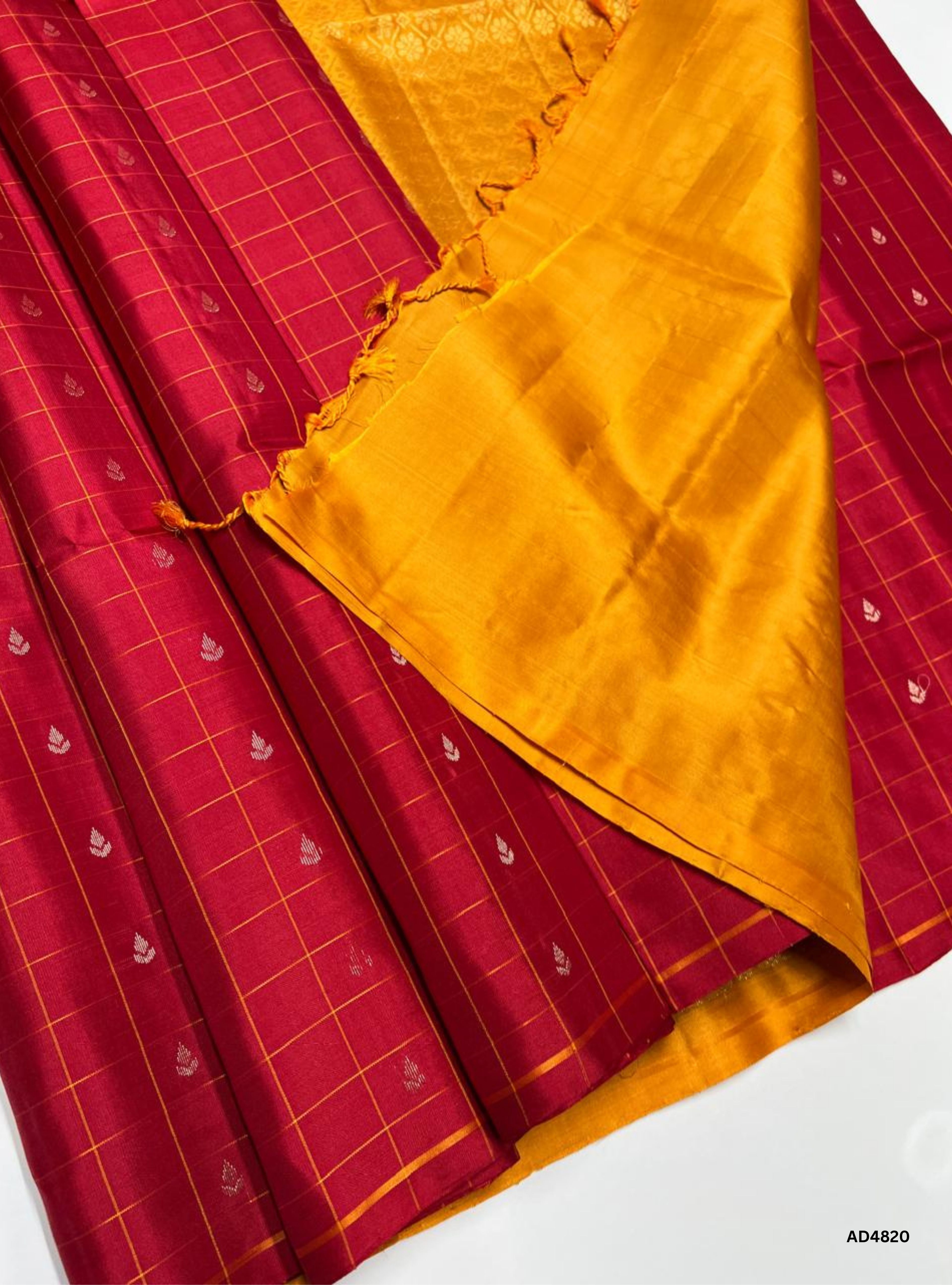 Red & Mango Yellow  - Checkerd Soft Silk Saree