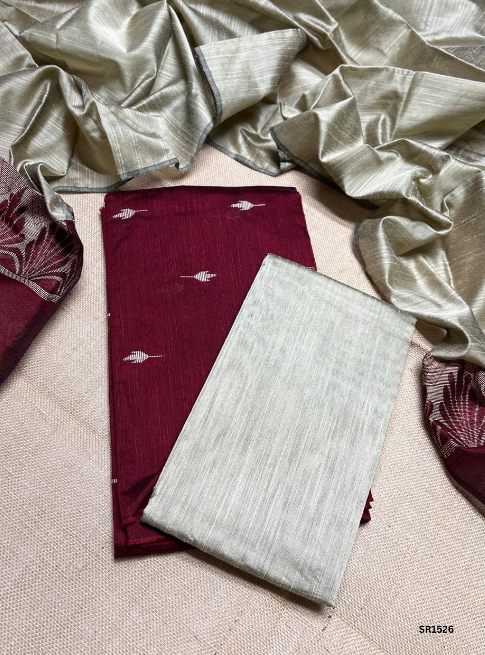 Maroon - Raw Silk Unstiched Suit 3 Pc Set