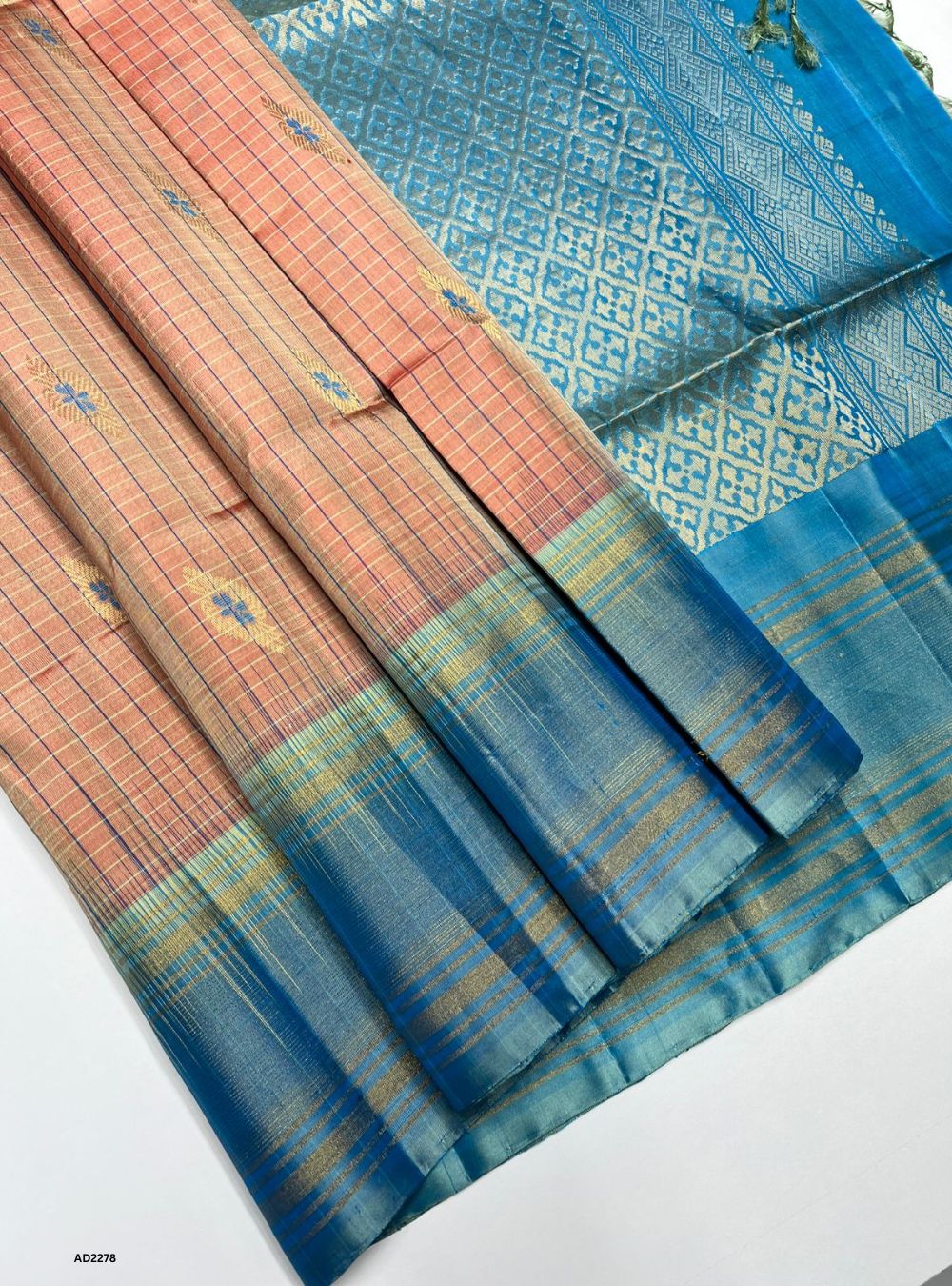 Pale Orange & Sky Blue - Soft Silk Saree
