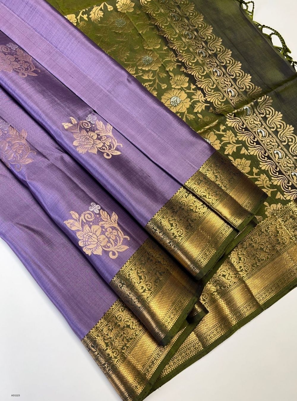 Lavender & Green - Soft Silk Saree
