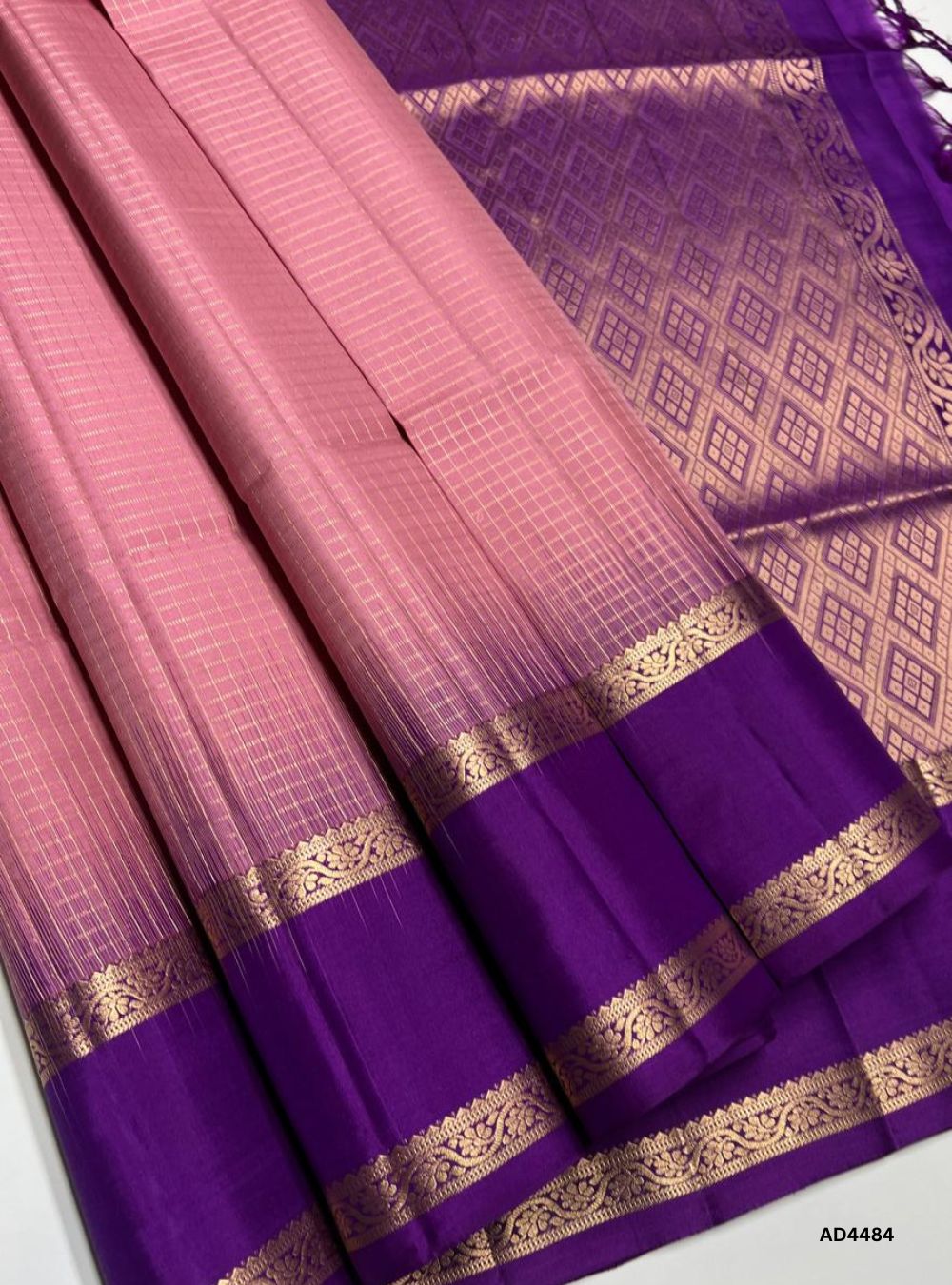 Crepe Pink & Purple - Checkerd Retta Pett Saree
