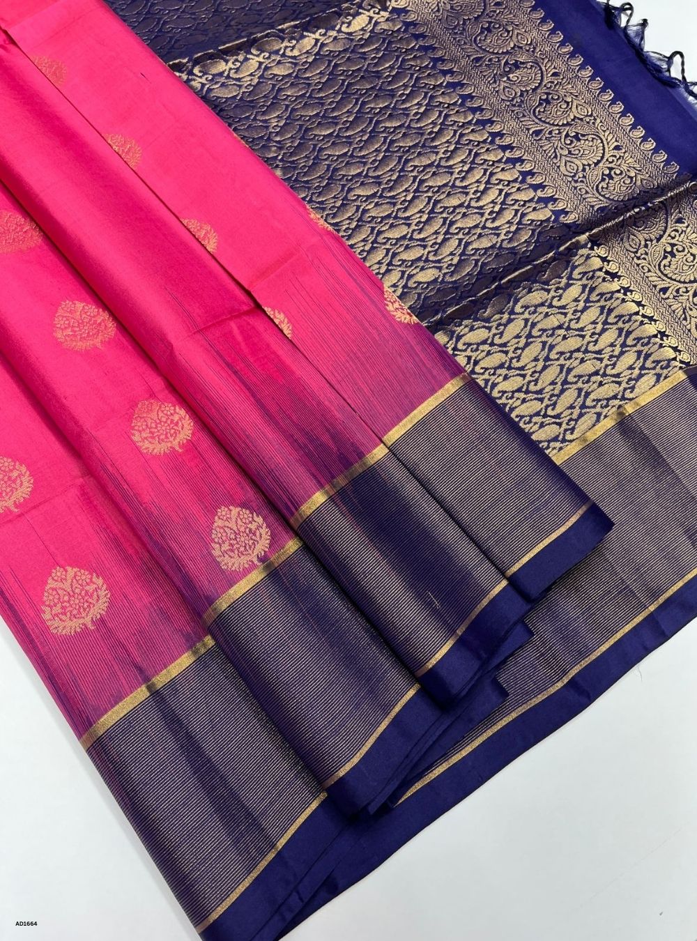 Pink & Navy -  Soft Silk Saree