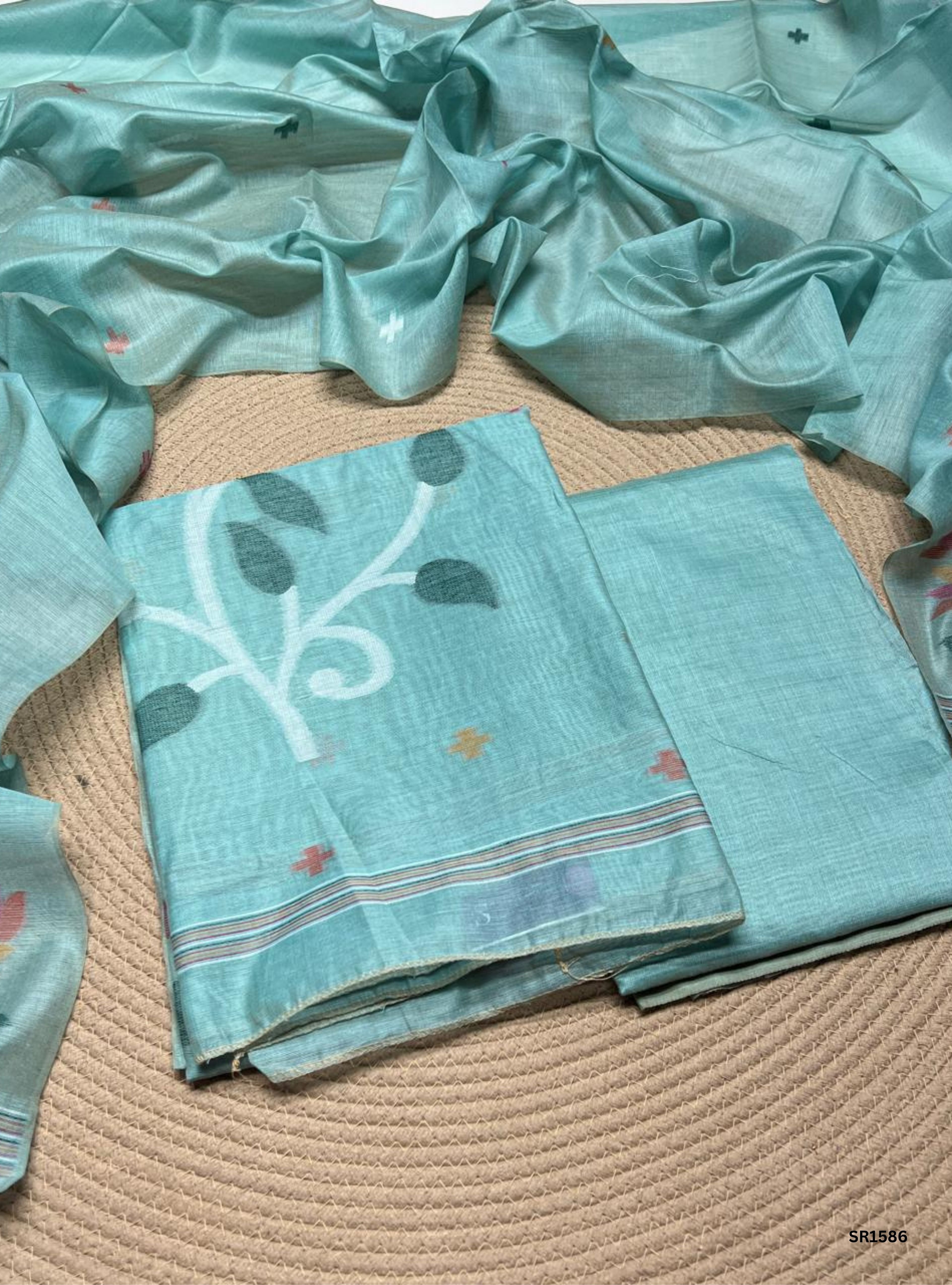 Aqua Blue - Cotton Unstiched Suit 3 Pc Set