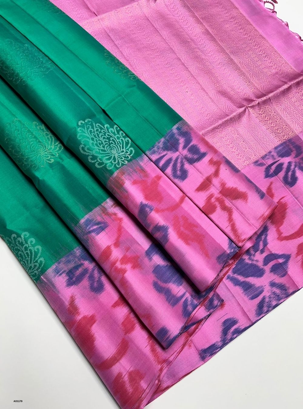 Rama Green & Pink - Soft Silk Saree