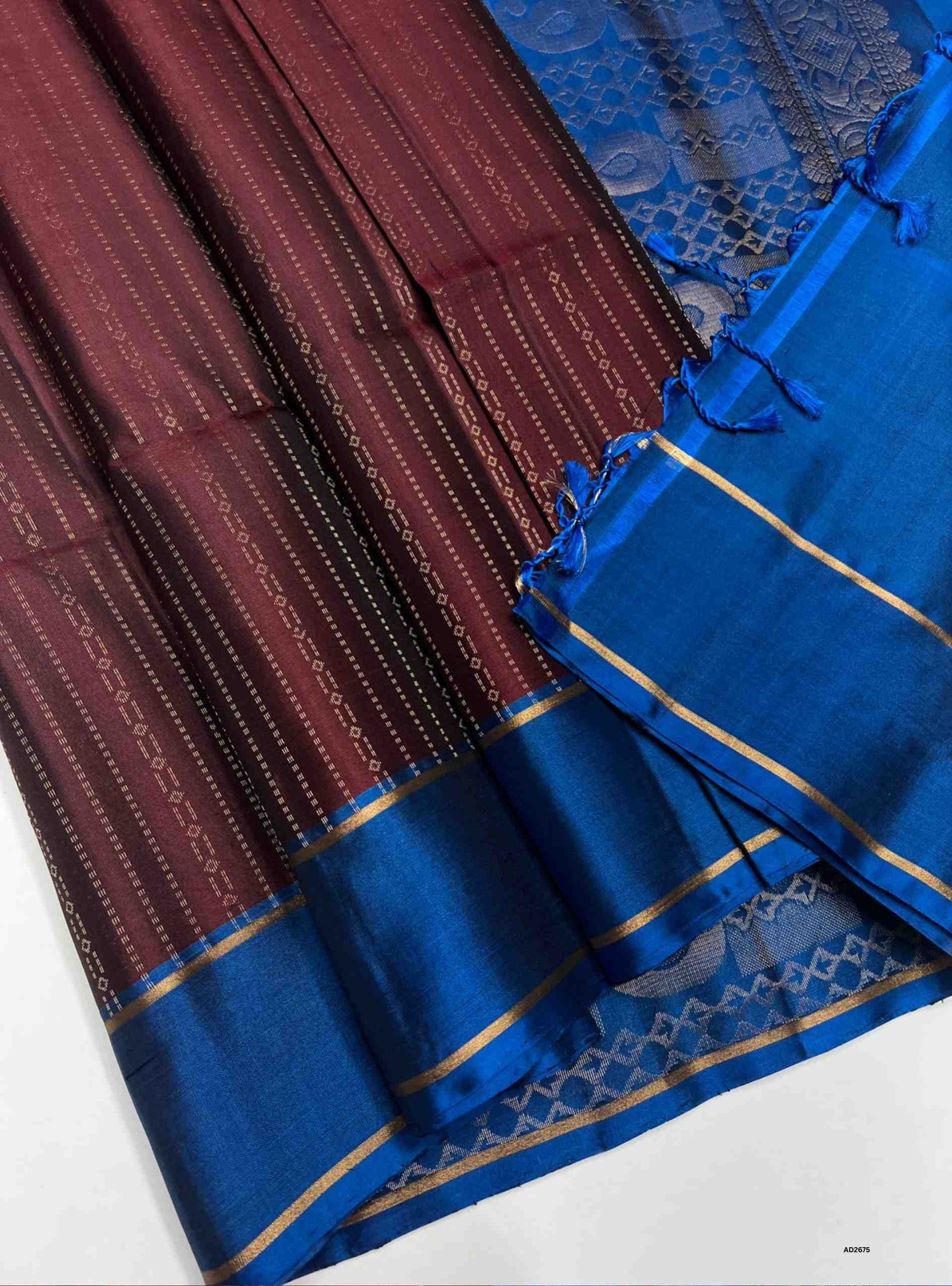Maroon & Blue - Soft Silk Saree
