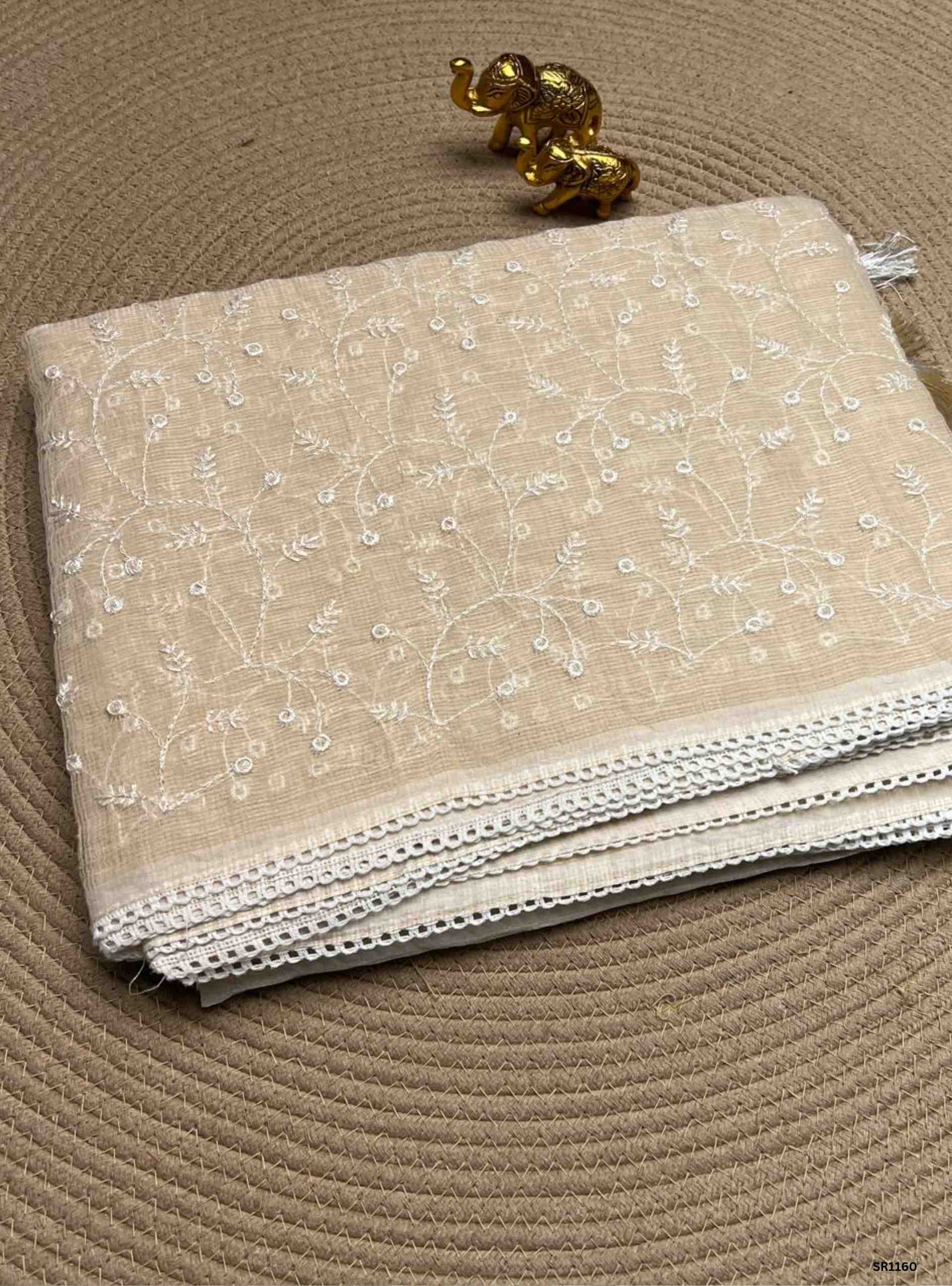 Creme - Embroidered Pure Kota Cotton Saree