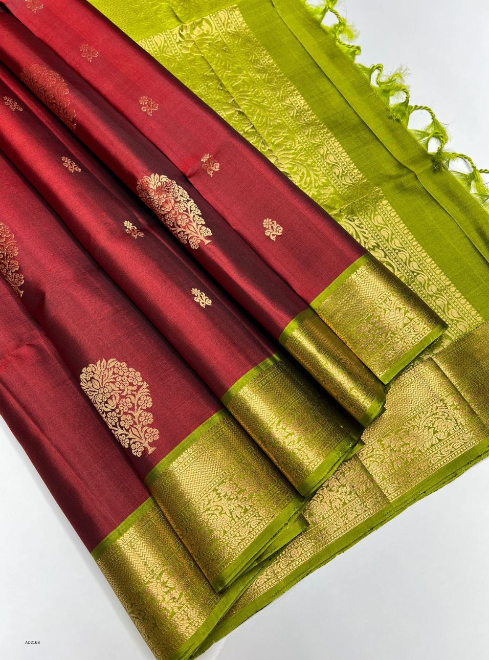 Brick Red & Parrot Green - Soft Silk Saree