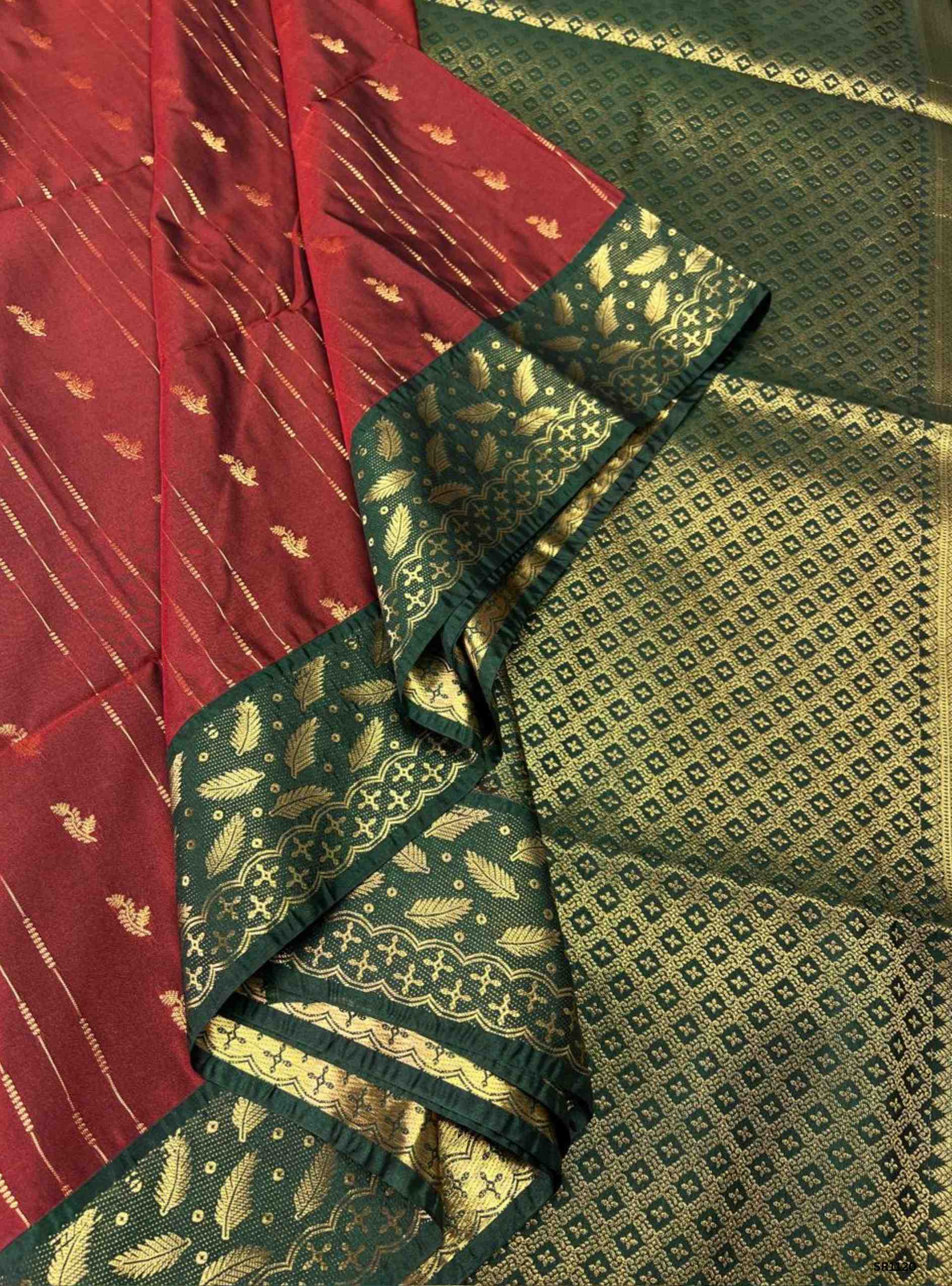 Brown & Green - Semi Silk Saree