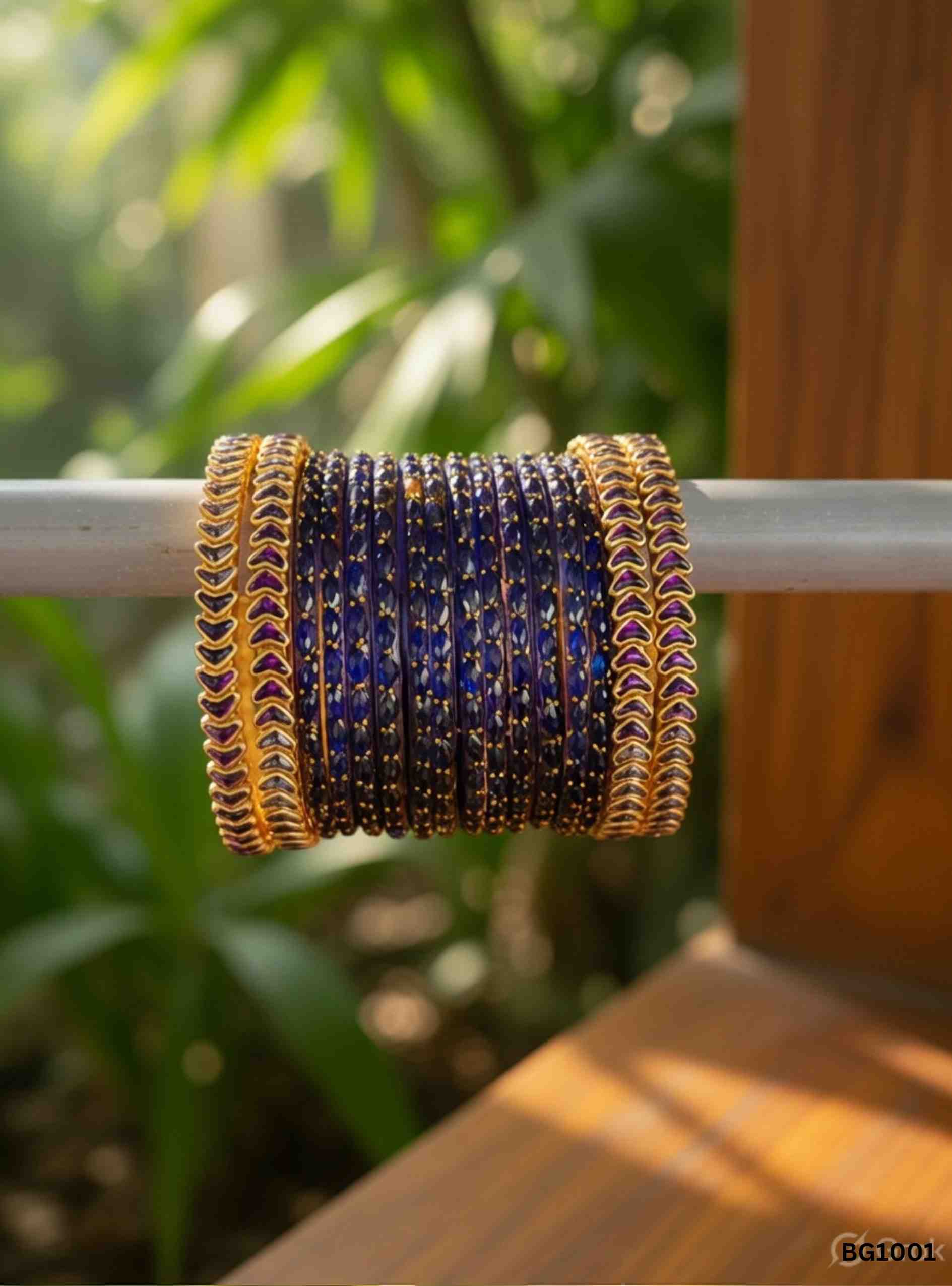 Blue & Purple - Raindrop & Kundan Bangle Set