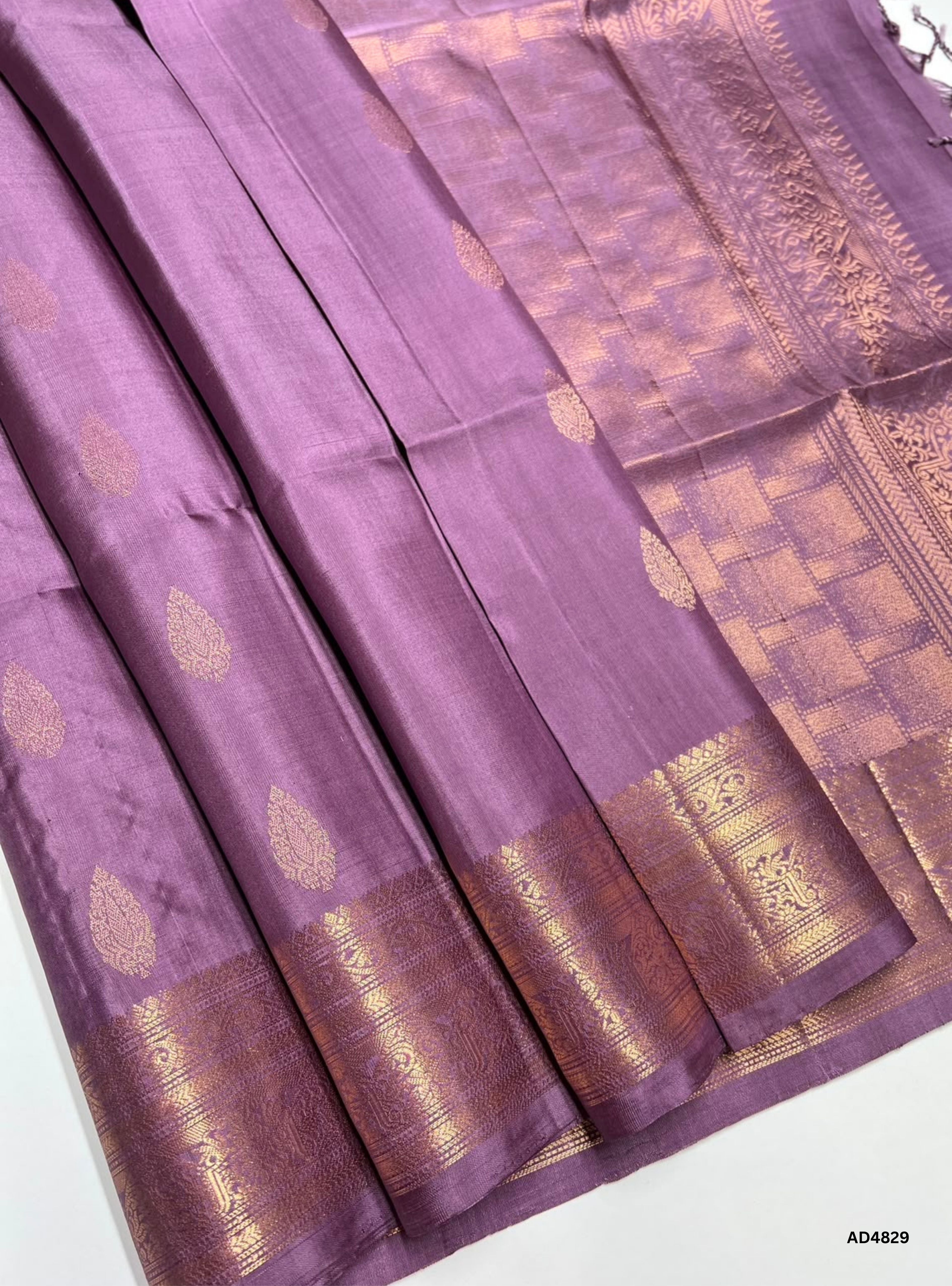 Dark Lilac - Kanchi Border Soft Silk Saree