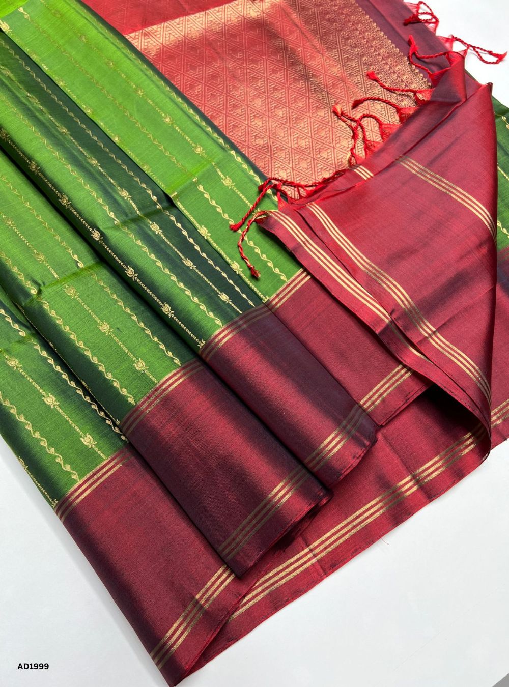 Green & Brown  - Soft Silk Saree