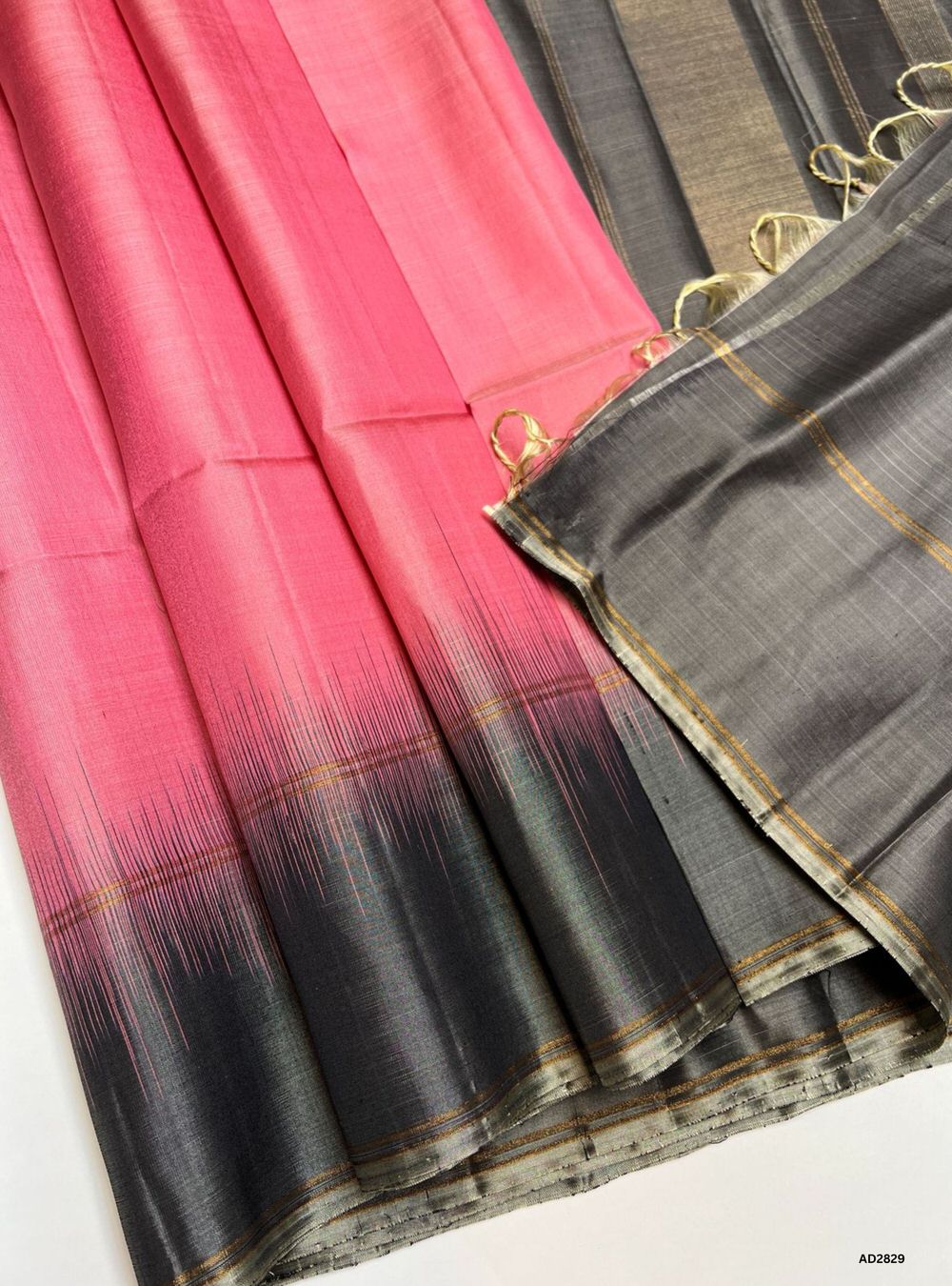 Pink & Grey - Soft Silk Saree