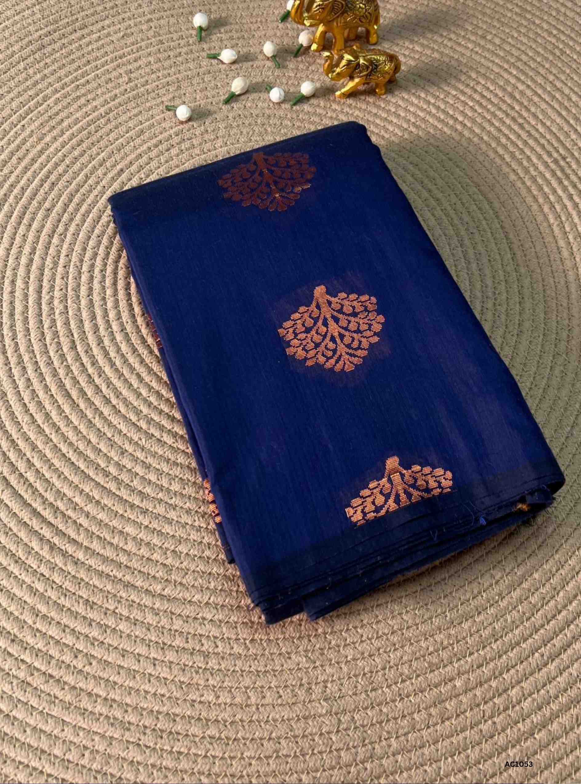Soft Cotton Bhutta saree in  Navy Blue color