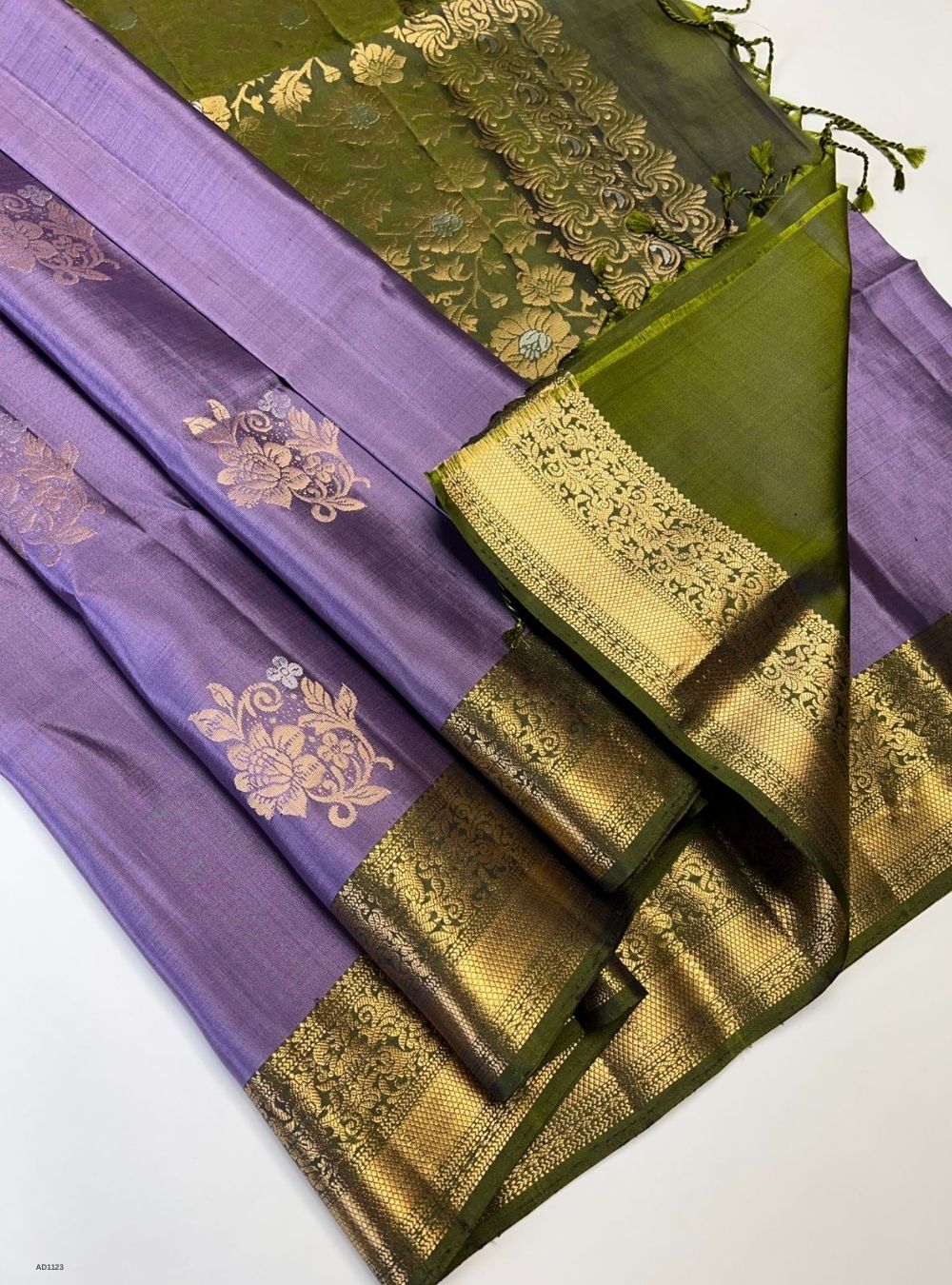 Lavender & Green - Soft Silk Saree