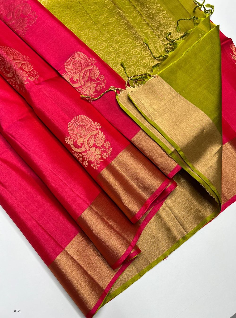 Raddish Red & Green - Soft Silk Saree