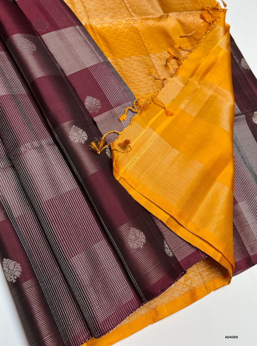 Maroon & Mustard Yellow - Checkered Soft Silk Saree
