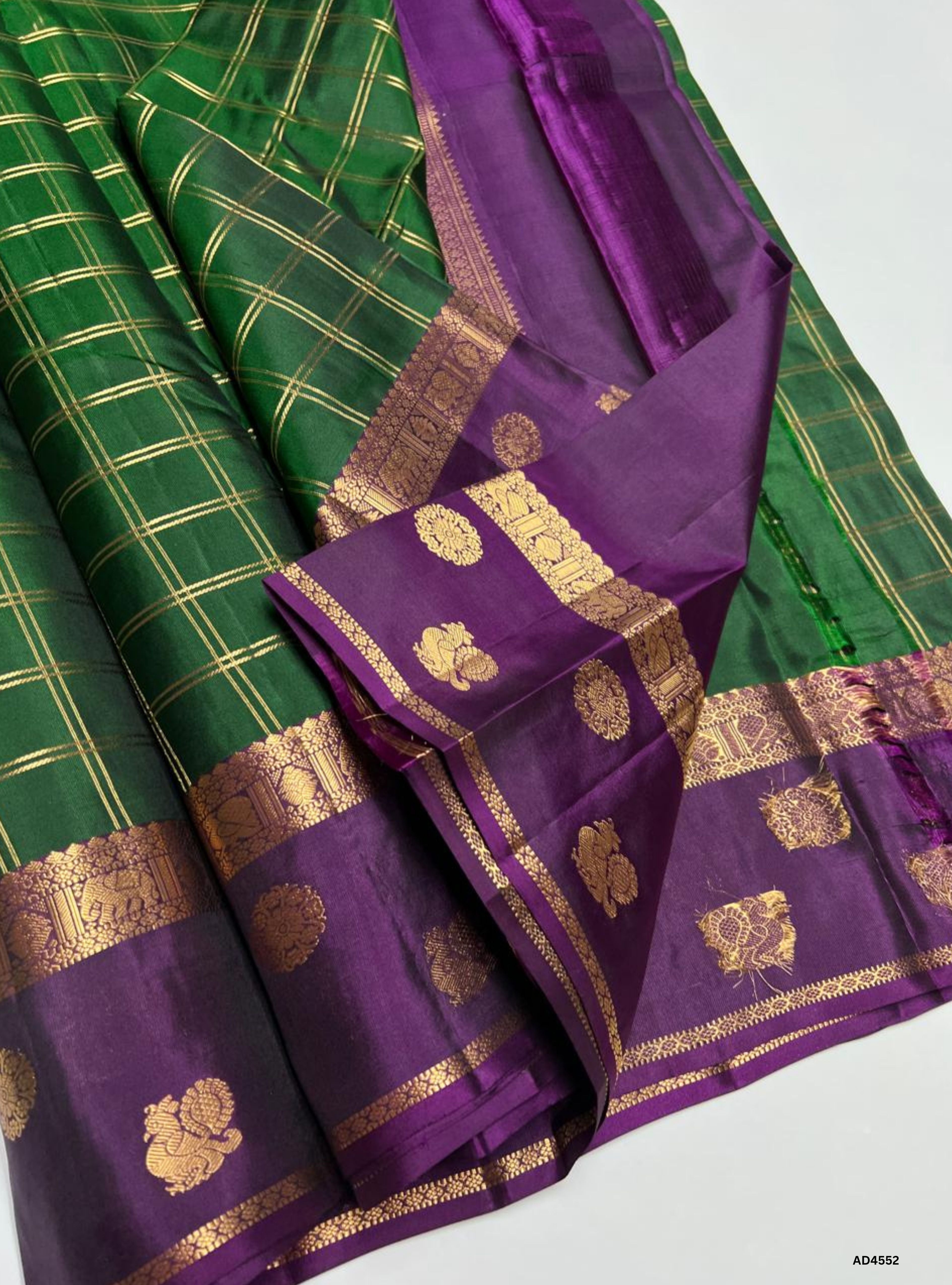 Green & Purple - Checkerd Retta Pet Border Saree