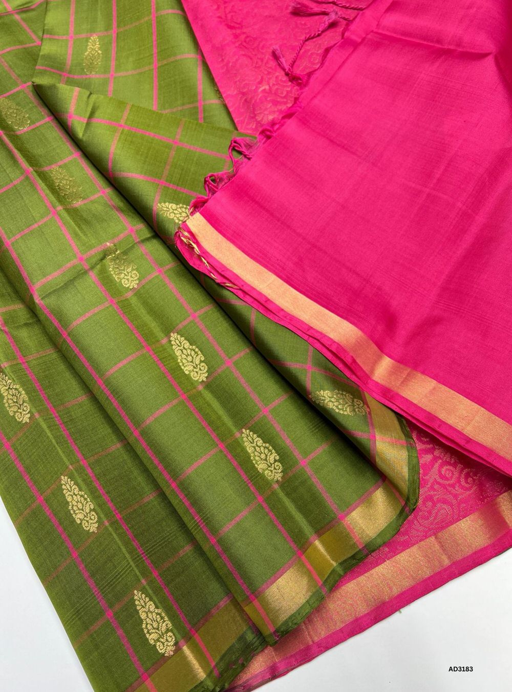 Dark Green & Pink - Soft Silk Saree